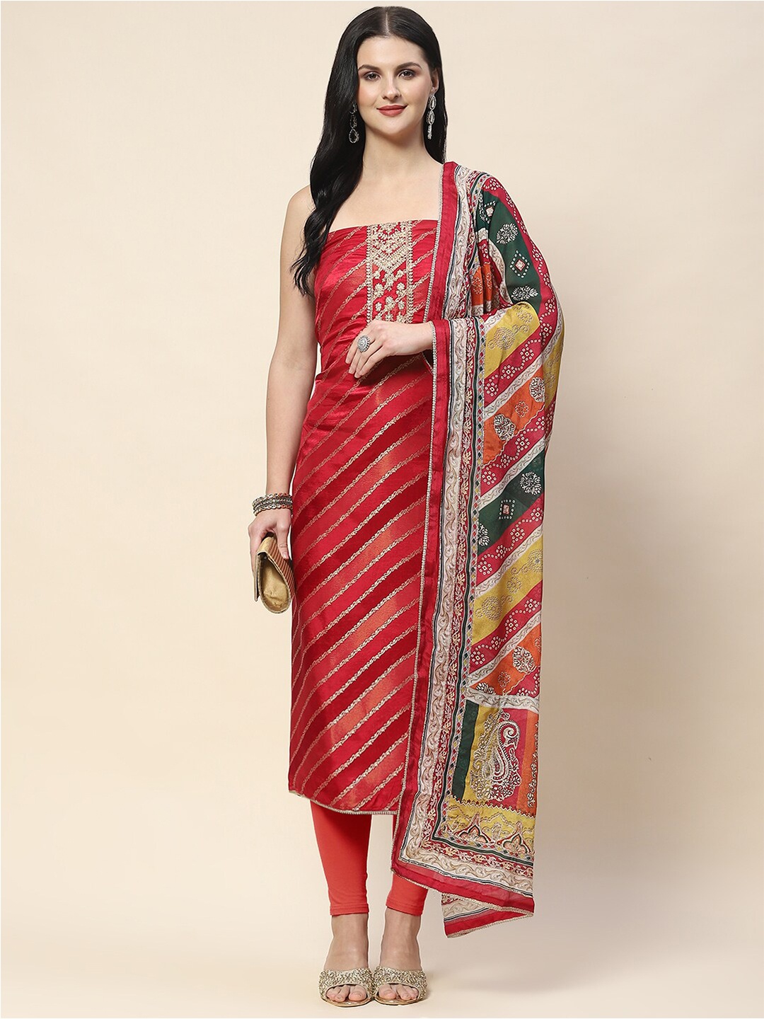 

Meena Bazaar Woven Design Chanderi Unstitched Dress Material, Magenta