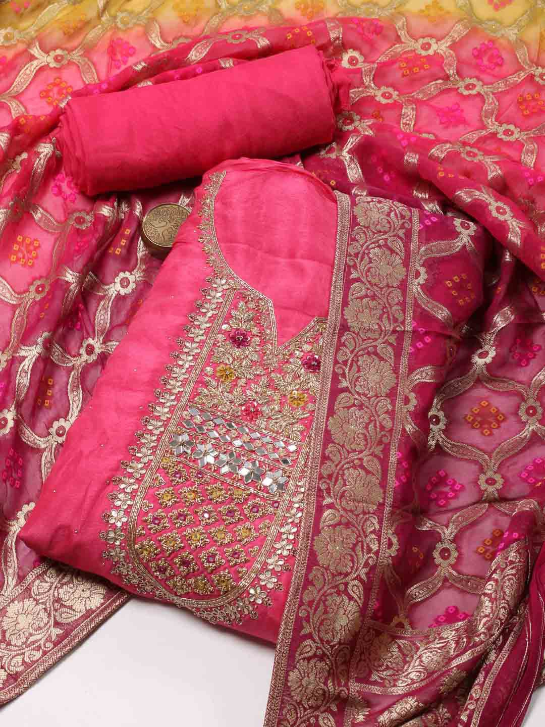 

Meena Bazaar Embroidered Unstitched Dress Material, Pink