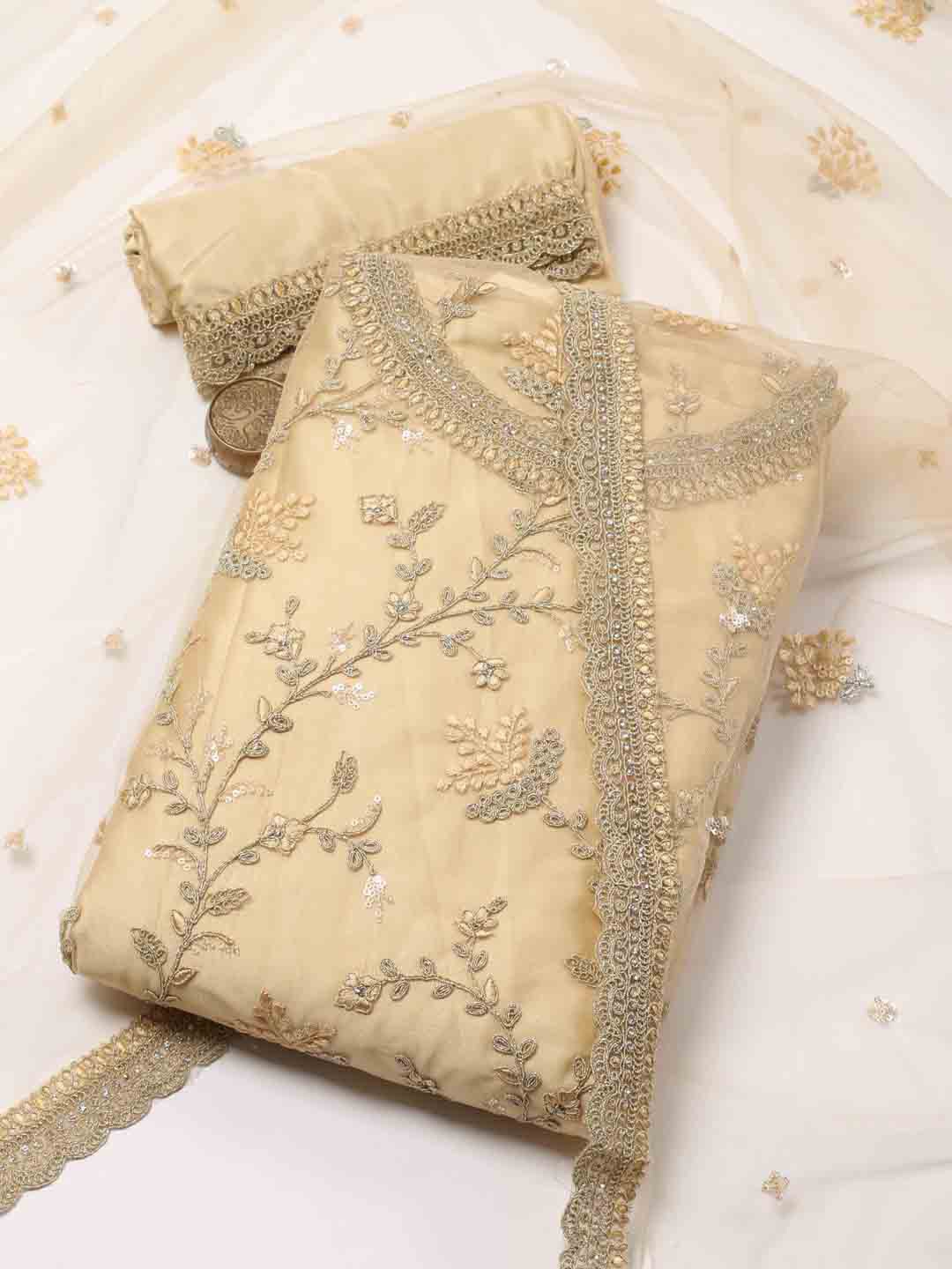 

Meena Bazaar Embroidered Unstitched Dress Material, Beige