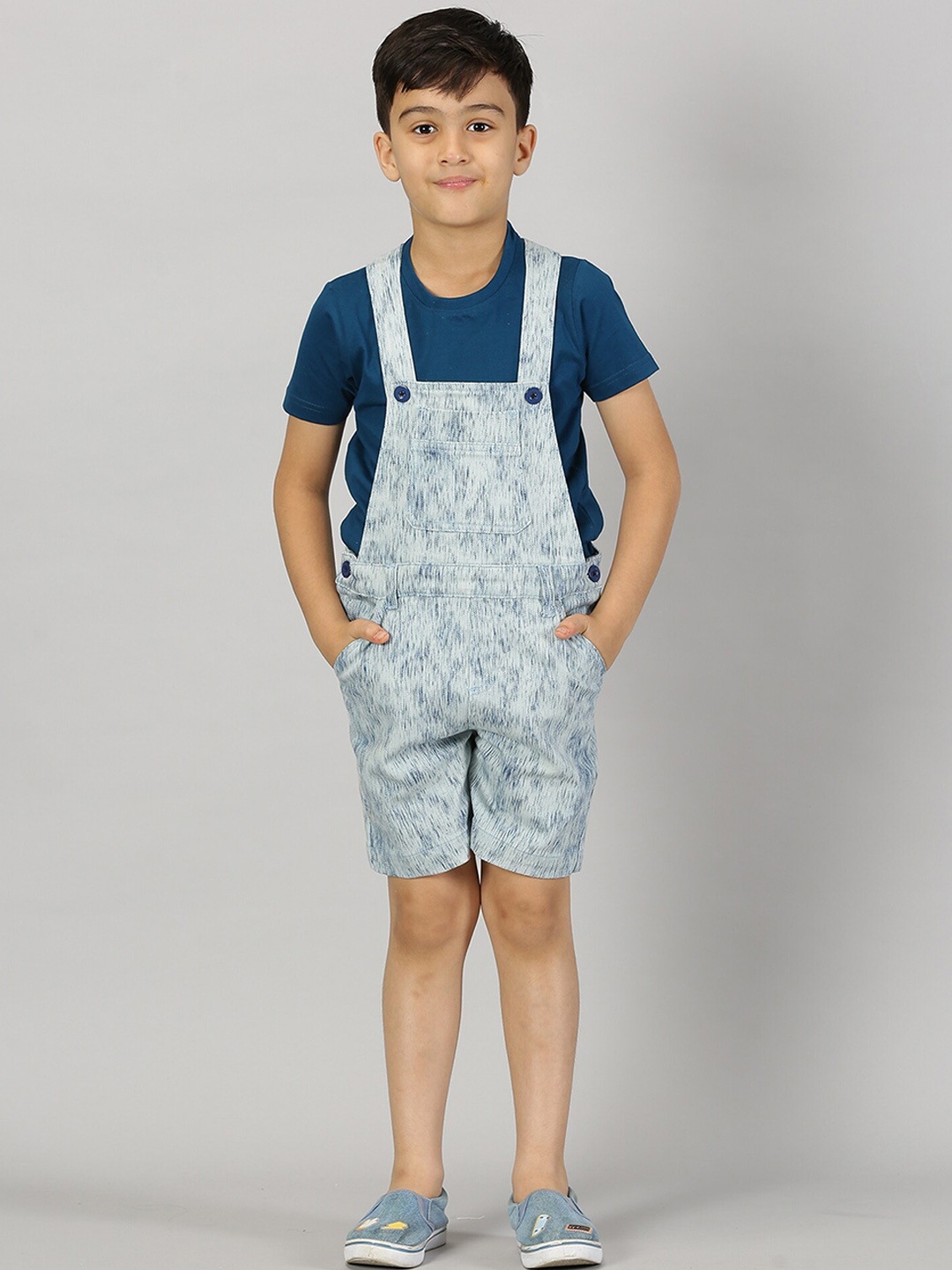 

KiddoPanti Boys Abstract Printed Denim Dungaree, Blue