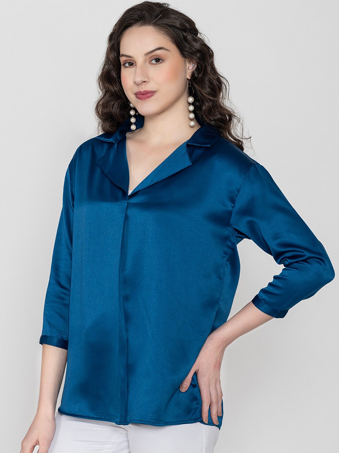 

Lounge Dreams Cuban Collar Shirt Style Top, Navy blue