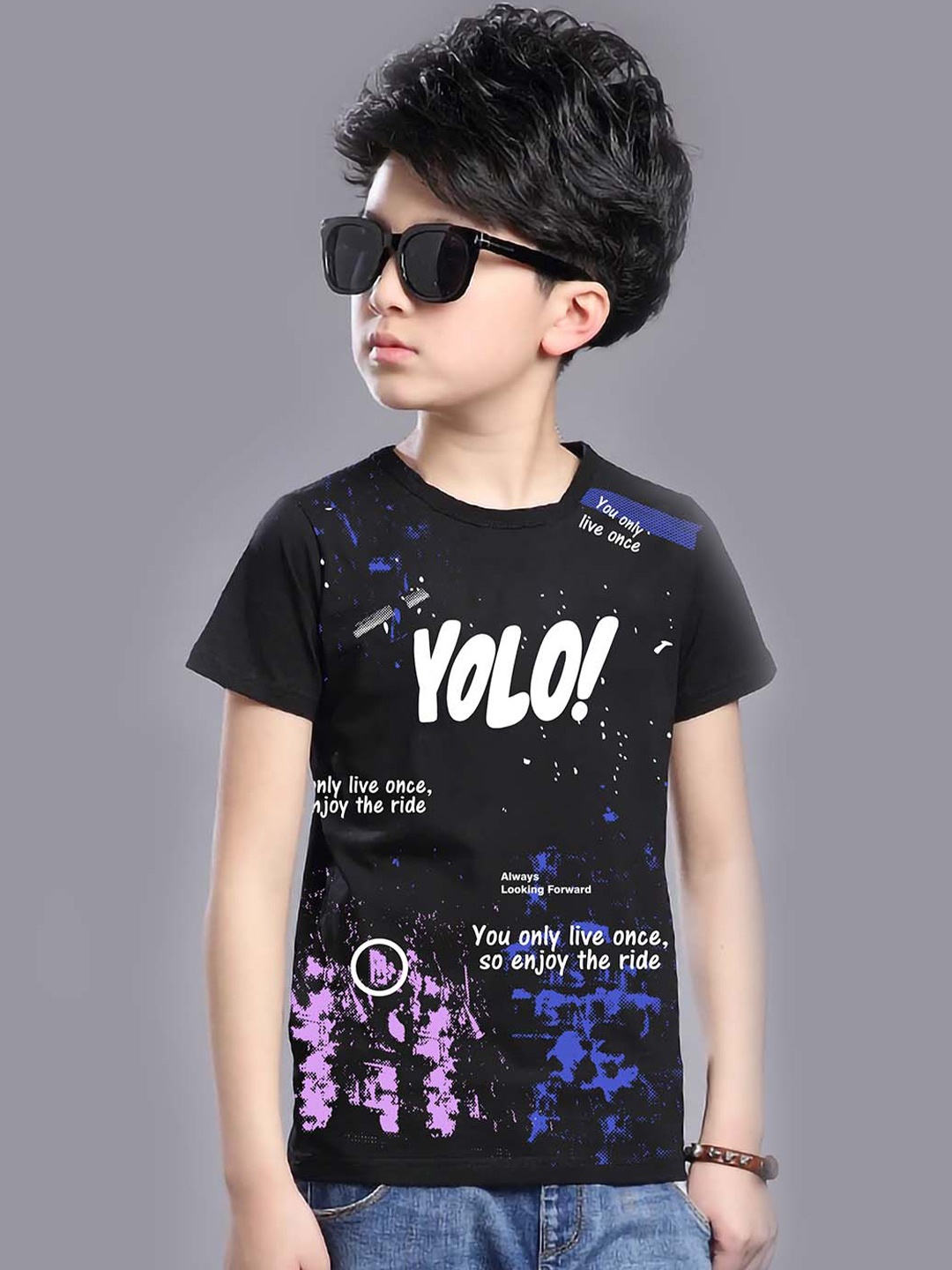 

BAESD Boys Typography Printed Cotton T-shirt, Black