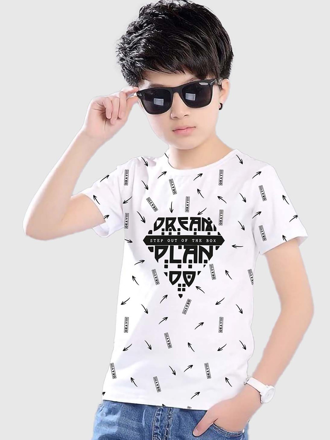 BAESD Boys Typography Printed Cotton T-shirt, White