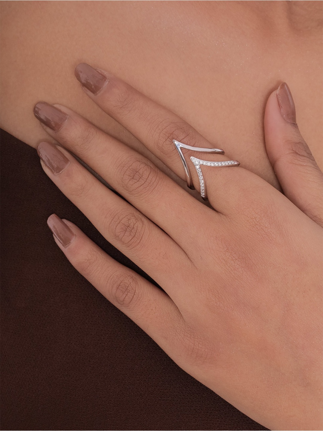 

STERLYN 925 Sterling Silver-Plated AD-Studded Adjustable Finger Ring
