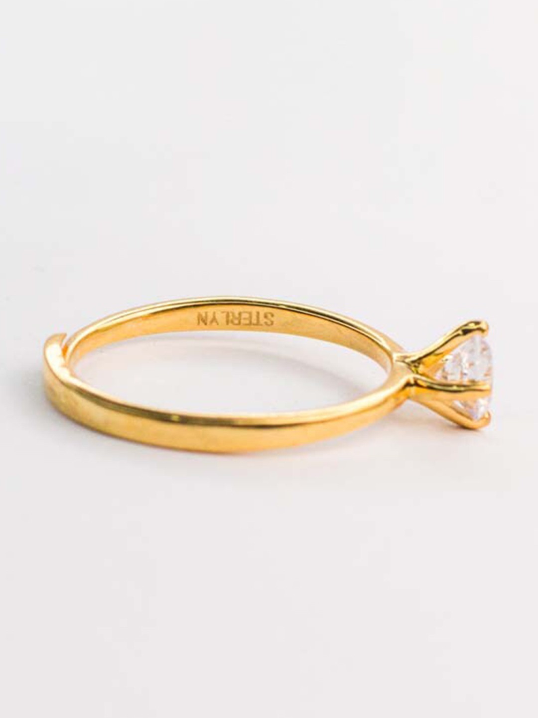 

STERLYN 925 Sterling Silver Gold-Plated CZ Studded Finger Ring