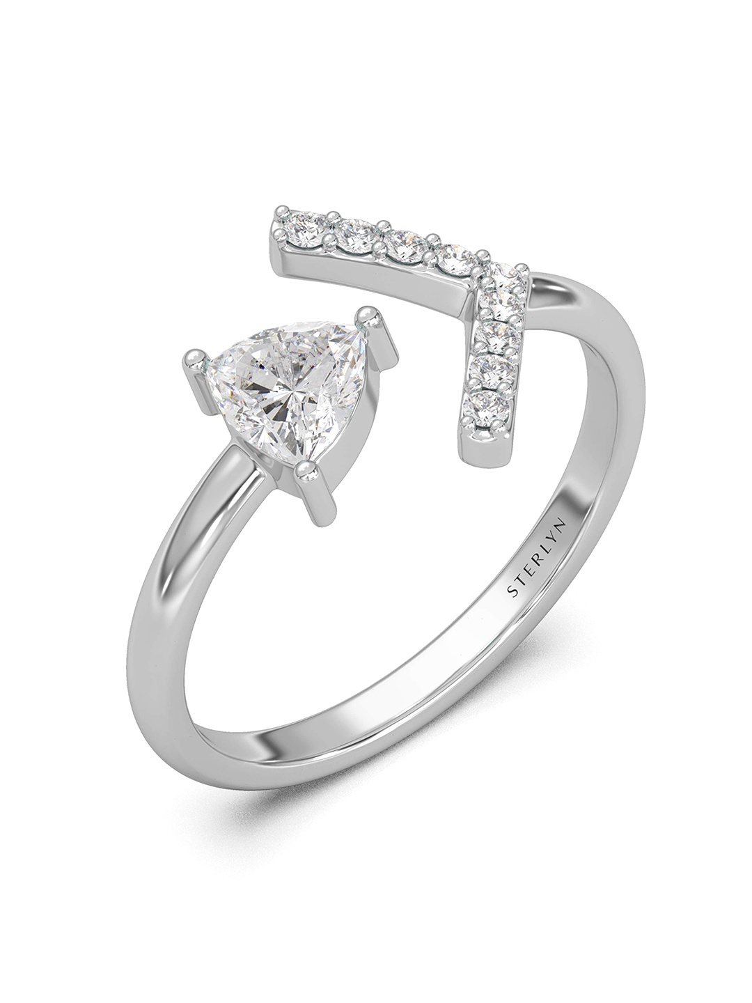 

STERLYN Silver Plated Cubic Zirconia Adjustable Finger Ring