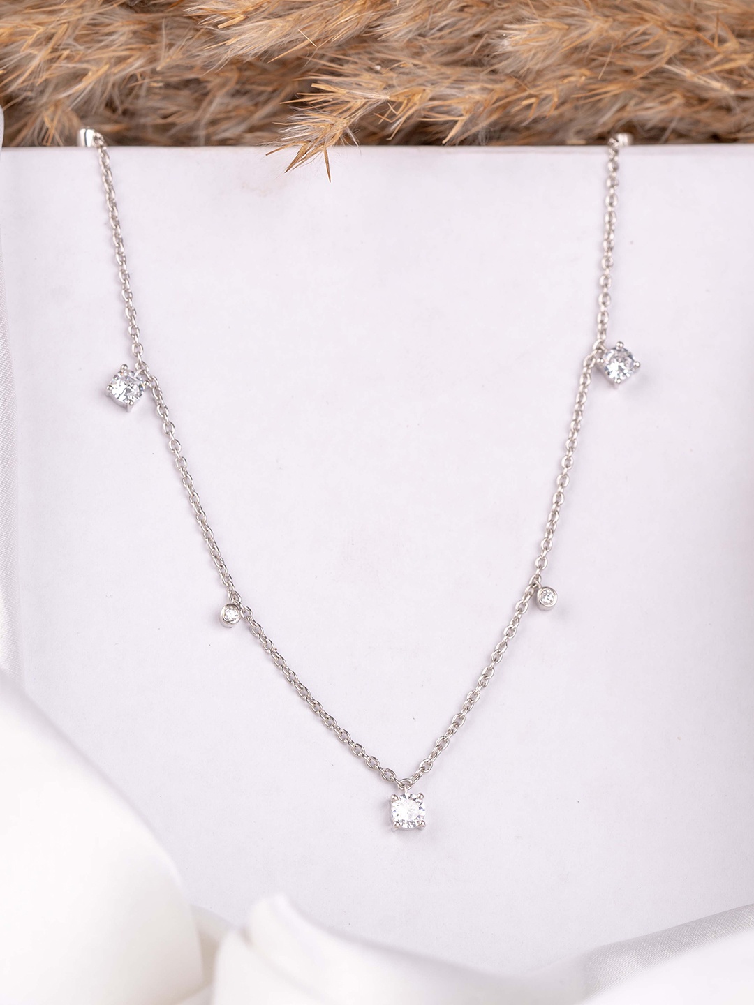 

STERLYN 925 Sterling Silver Rhodium-Plated CZ-Studded Necklace