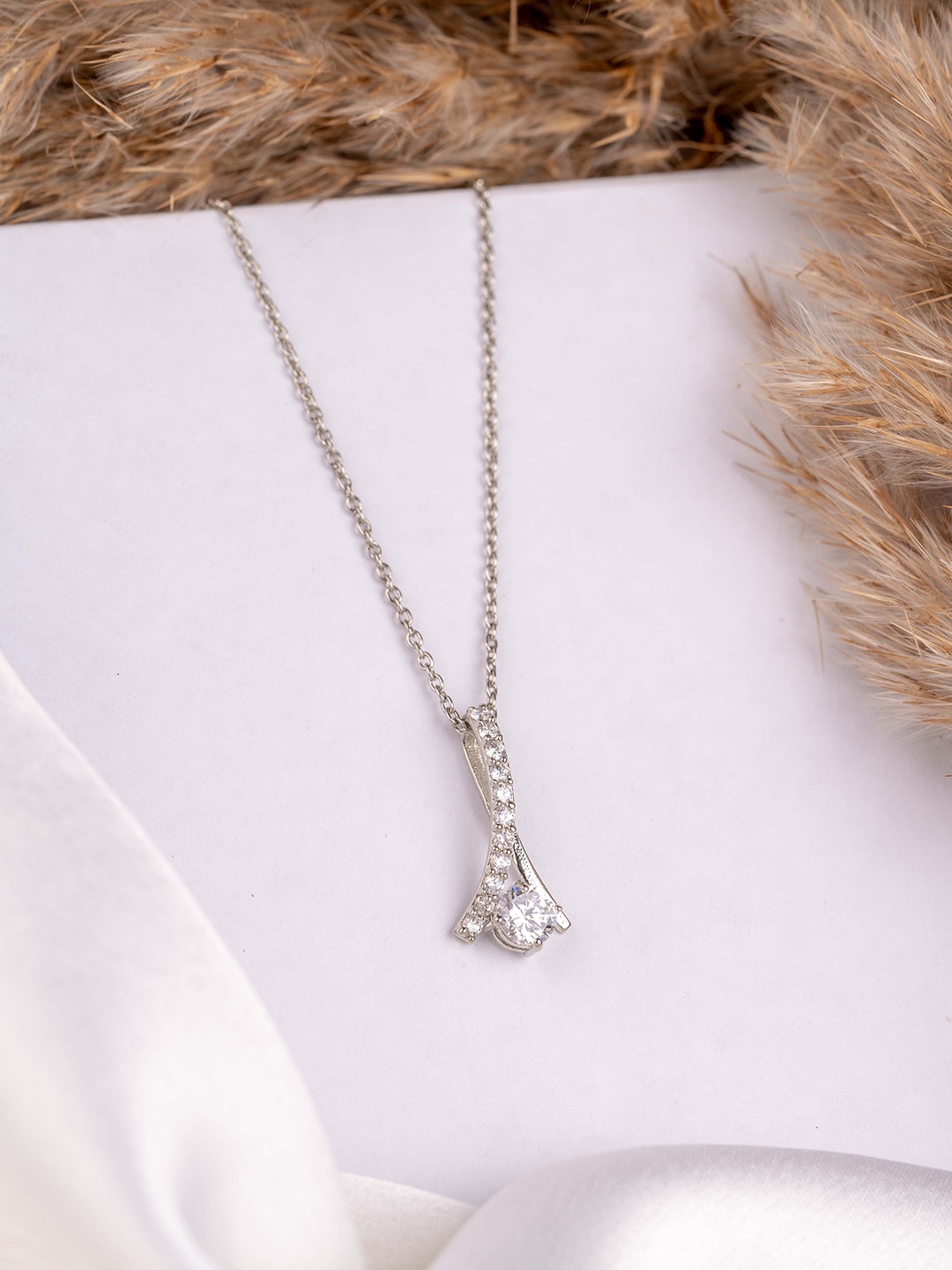

STERLYN 925 Sterling Silver Rhodium-Plated CZ-Studded Necklace