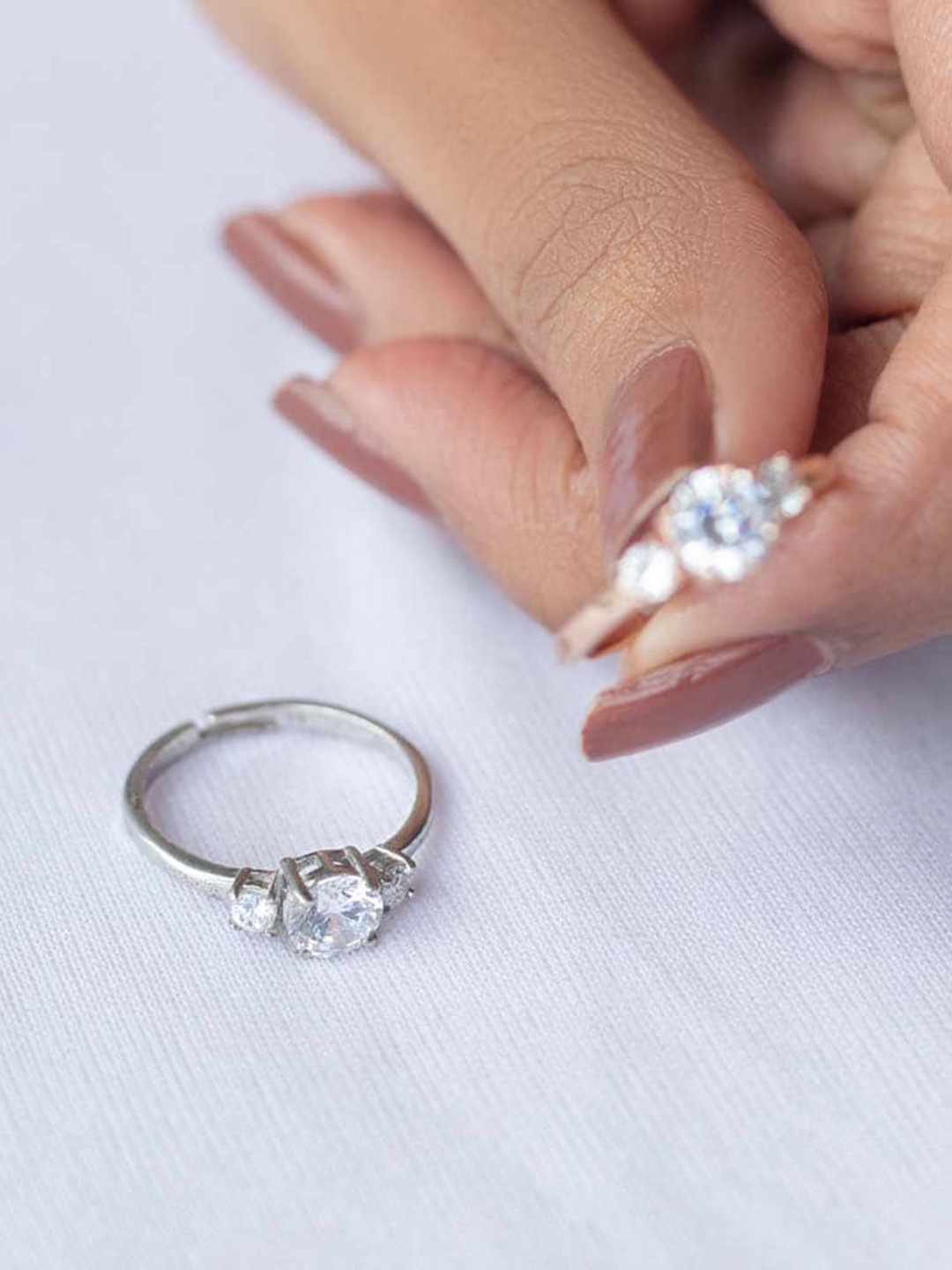 

STERLYN 925 Sterling Silver Rose Gold-Plated CZ-studded Adjustable Finger Ring