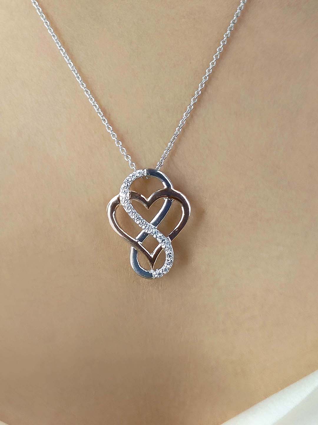 

STERLYN 925 Silver Rhodium-Plated Cubic Zirconia Studded Pendant with Chain