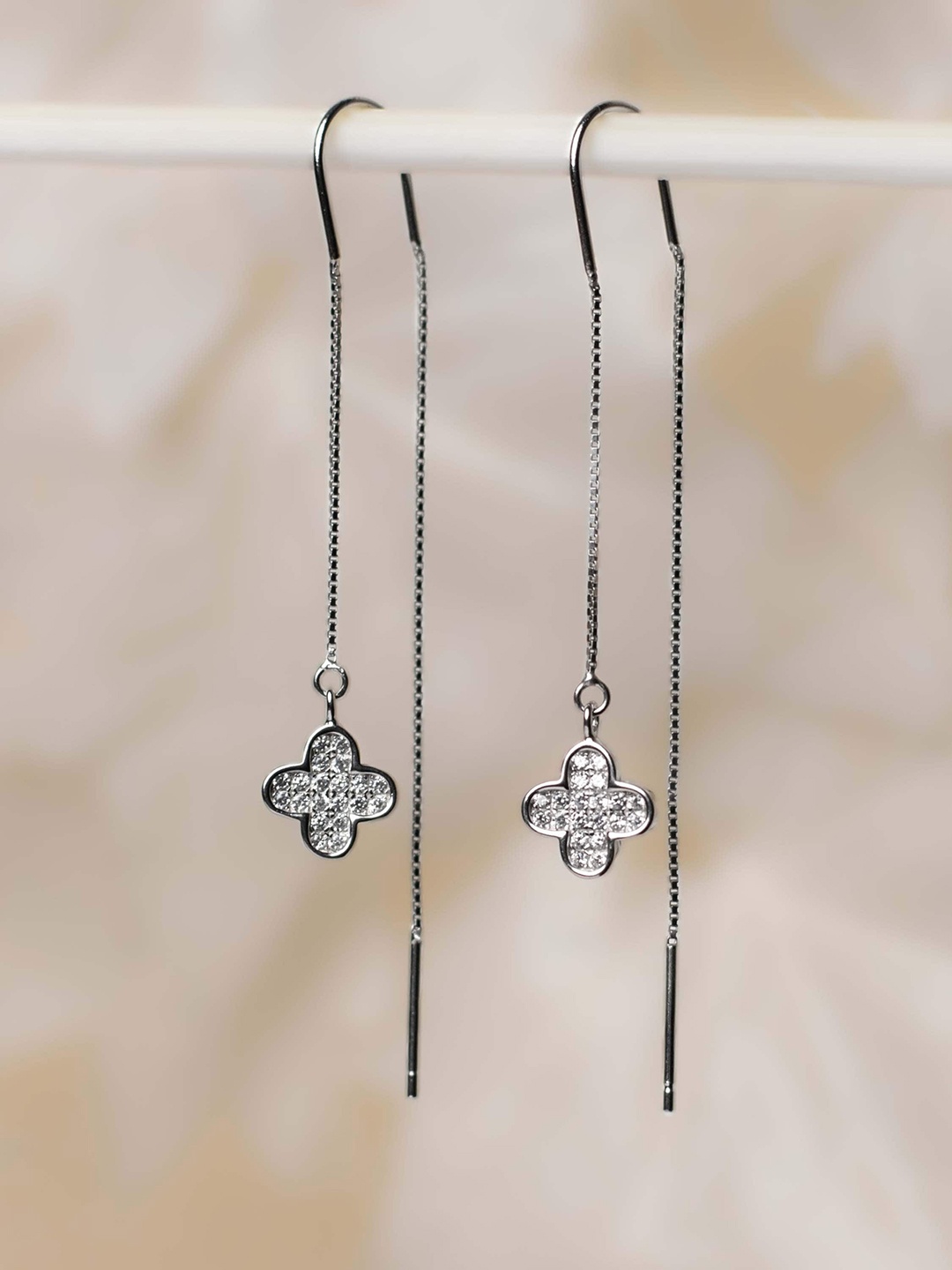

STERLYN 925 Sterling Silver Plated Cubic Zirconia Studded Floral Drop Earrings