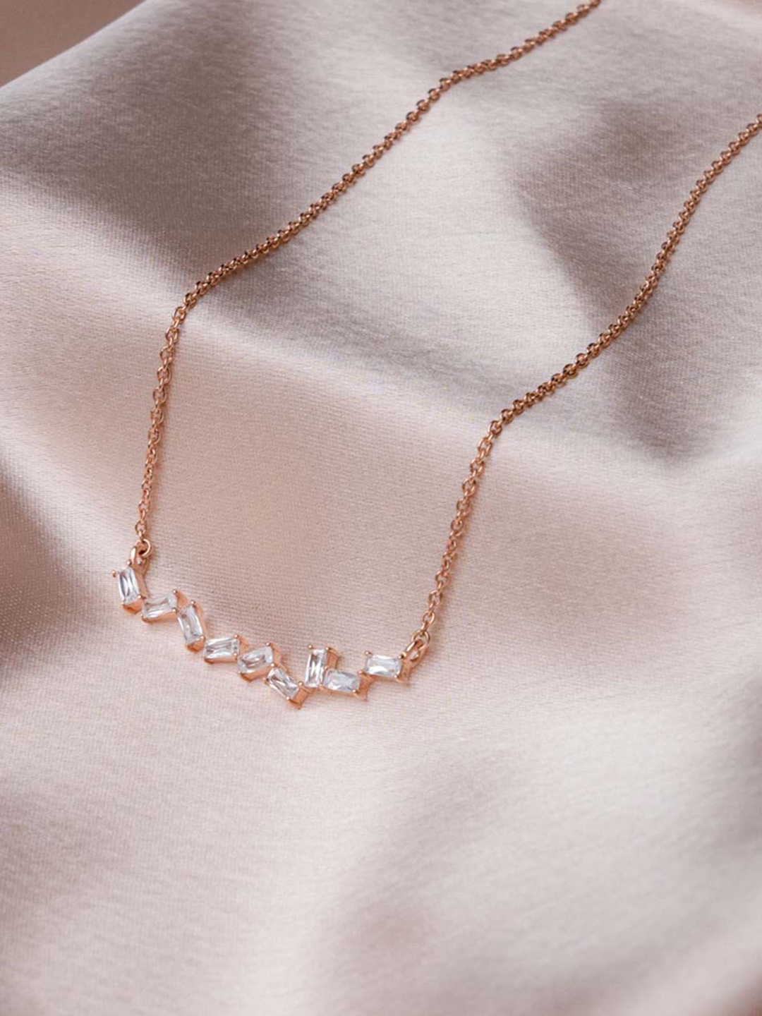 

STERLYN 925 Sterling Silver Rose Gold-Plated Cubic Zirconia Studded Necklace