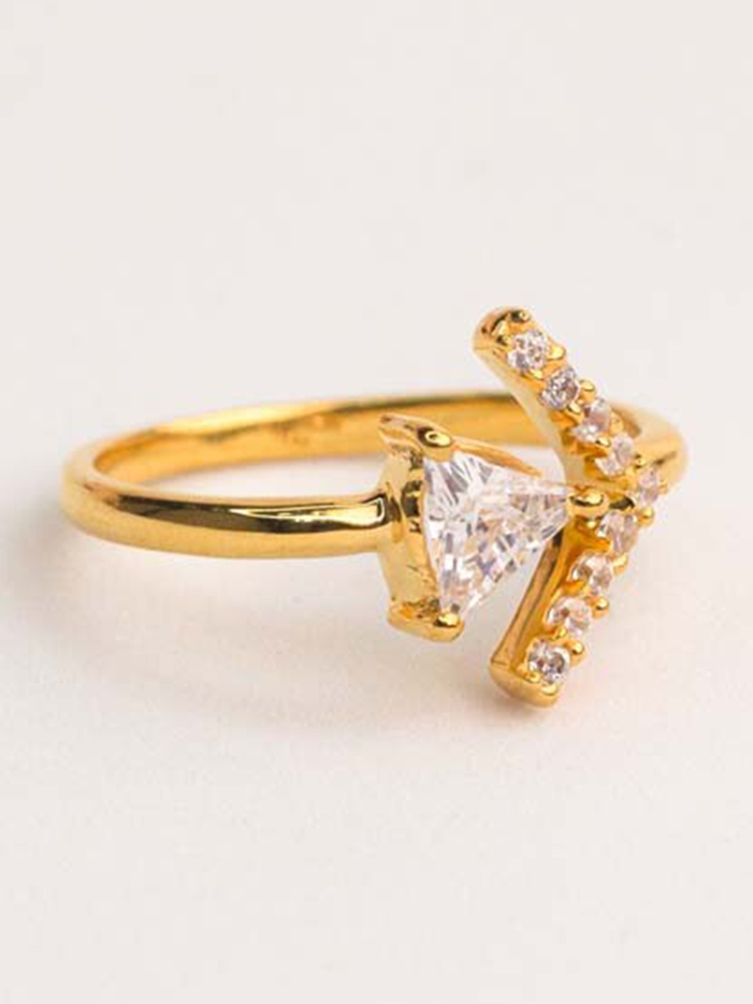 

STERLYN 925 Sterling Silver Gold-plated CZ-studded Adjustable Finger Ring