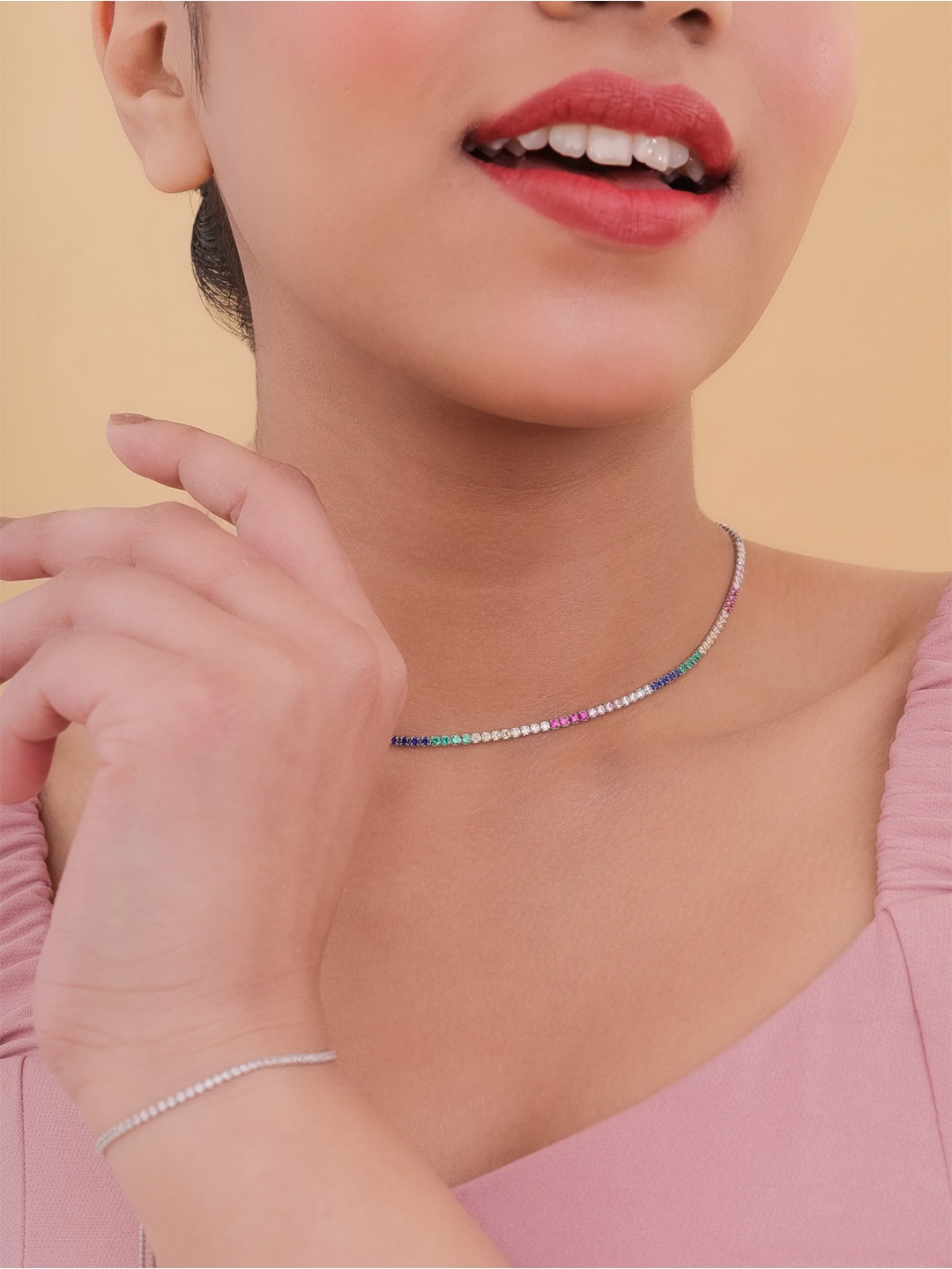 

STERLYN 925 Sterling Silver Rhodium-Plated CZ Studded Chain
