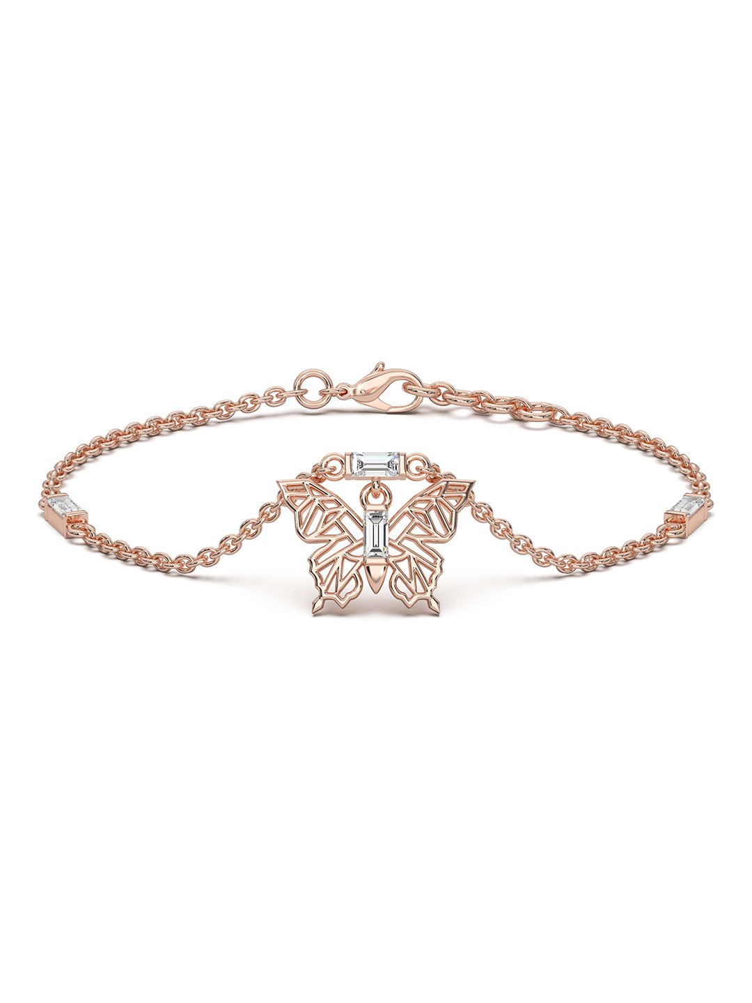 

STERLYN 925 Sterling Silver Rose Gold-Plated Cubic Zirconia Butterfly Charm bracelet