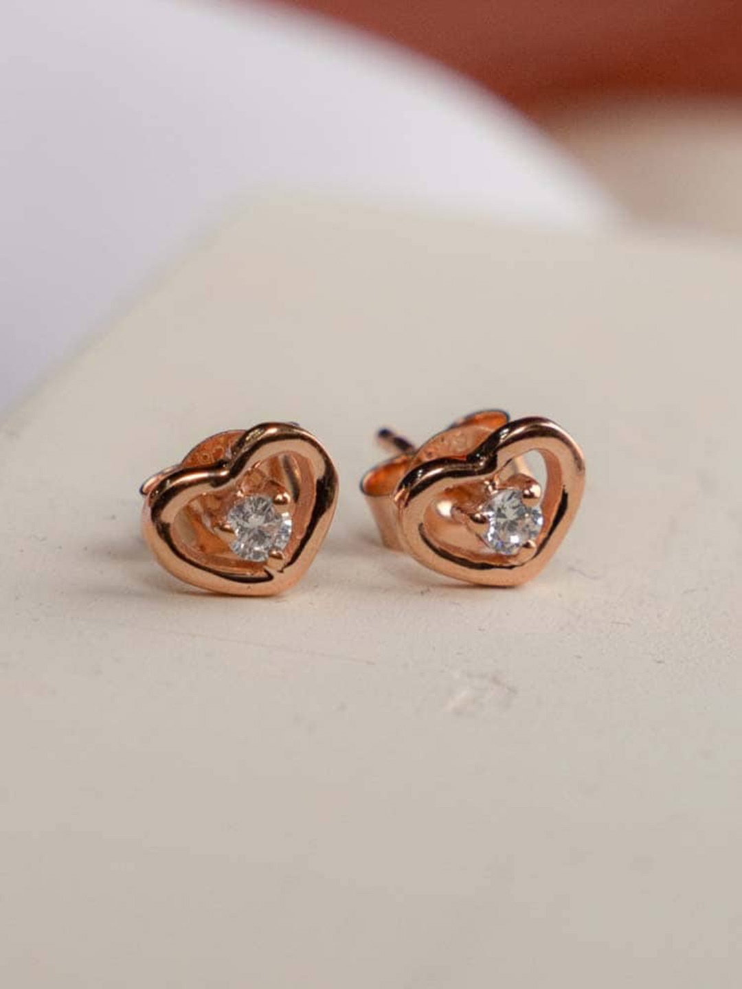 

STERLYN 925 Sterling Silver Rose Gold Plated Heart Shaped Stud Earrings