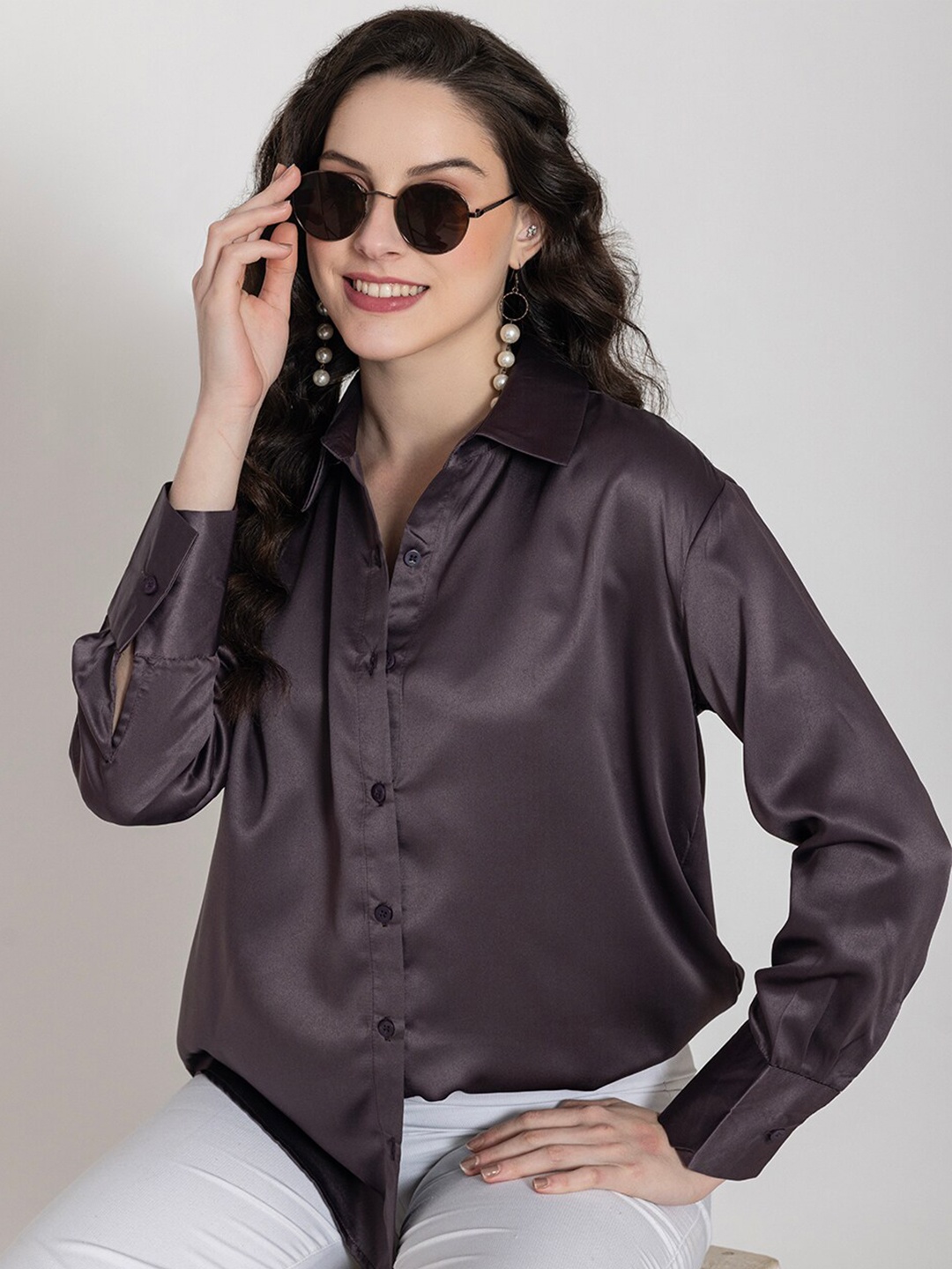 

Lounge Dreams Comfort Spread Collar Full Sleeves Oversized Shirt, Metallic