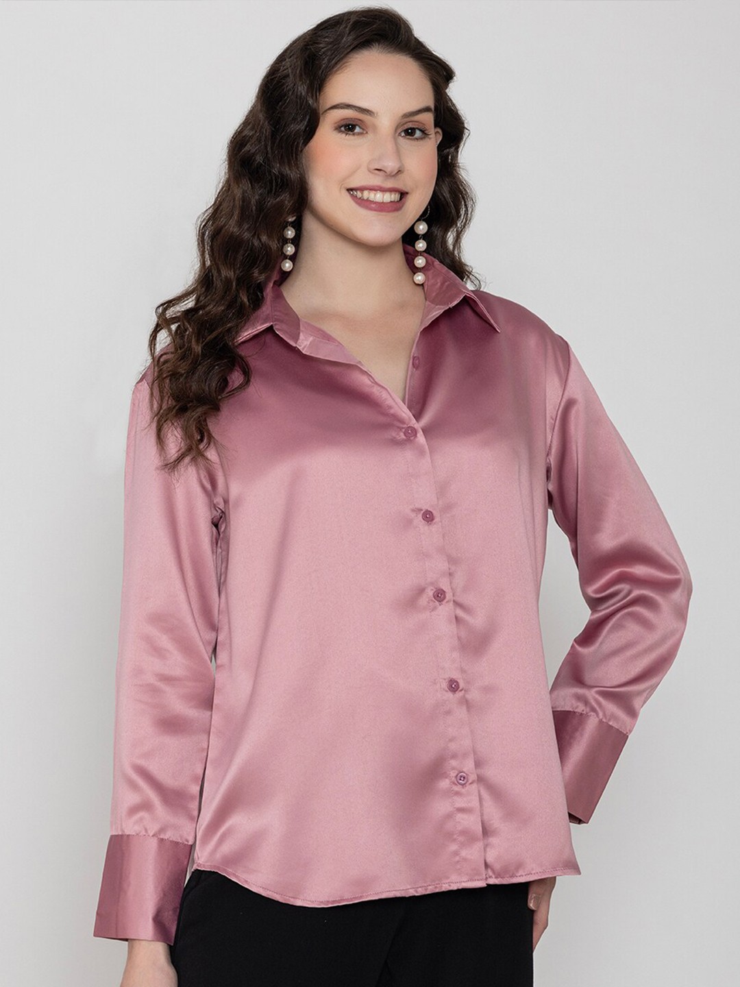 

Lounge Dreams Comfort Spread Collar Full Sleeves Oversized Shirt, Pink