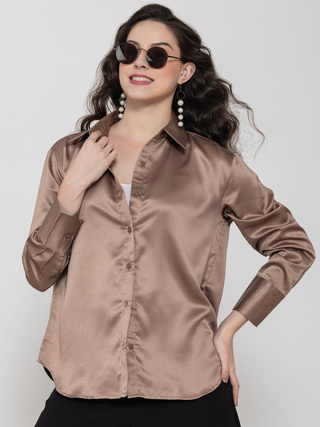 

Lounge Dreams Comfort Spread Collar Full Sleeves Oversized Shirt, Beige