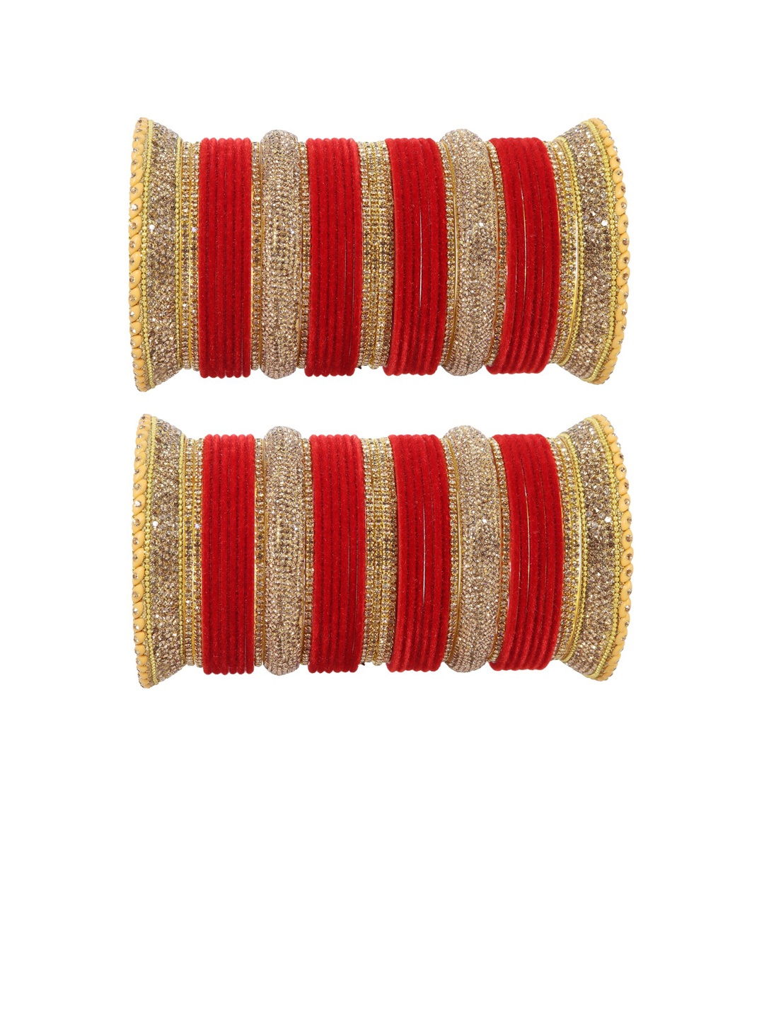 

LAVAZZA Set Of 80 Crystal-studded Chuda Bangles, Red