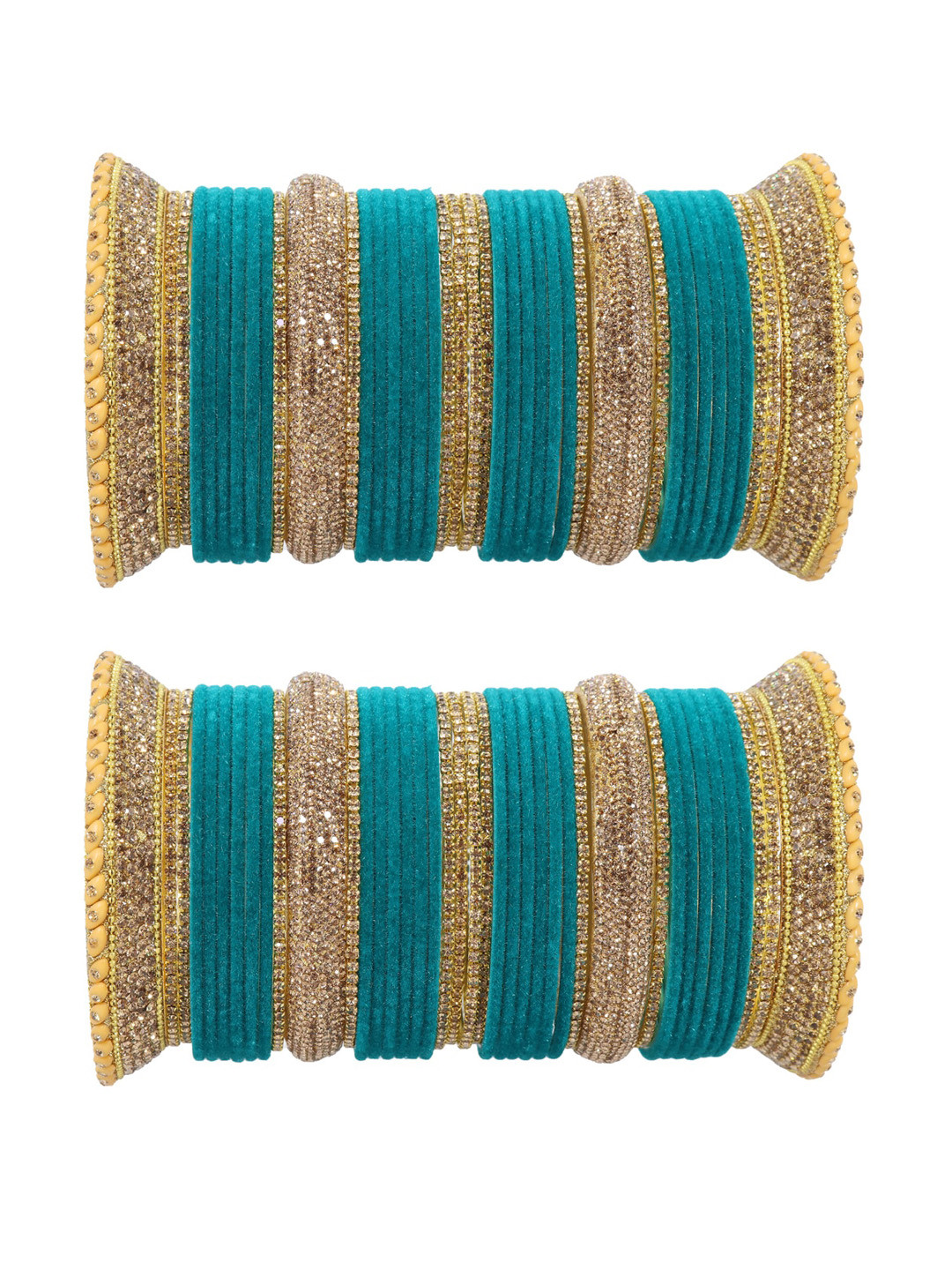 

LAVAZZA Set Of 80 Crystal-studded Chuda Bangles, Teal