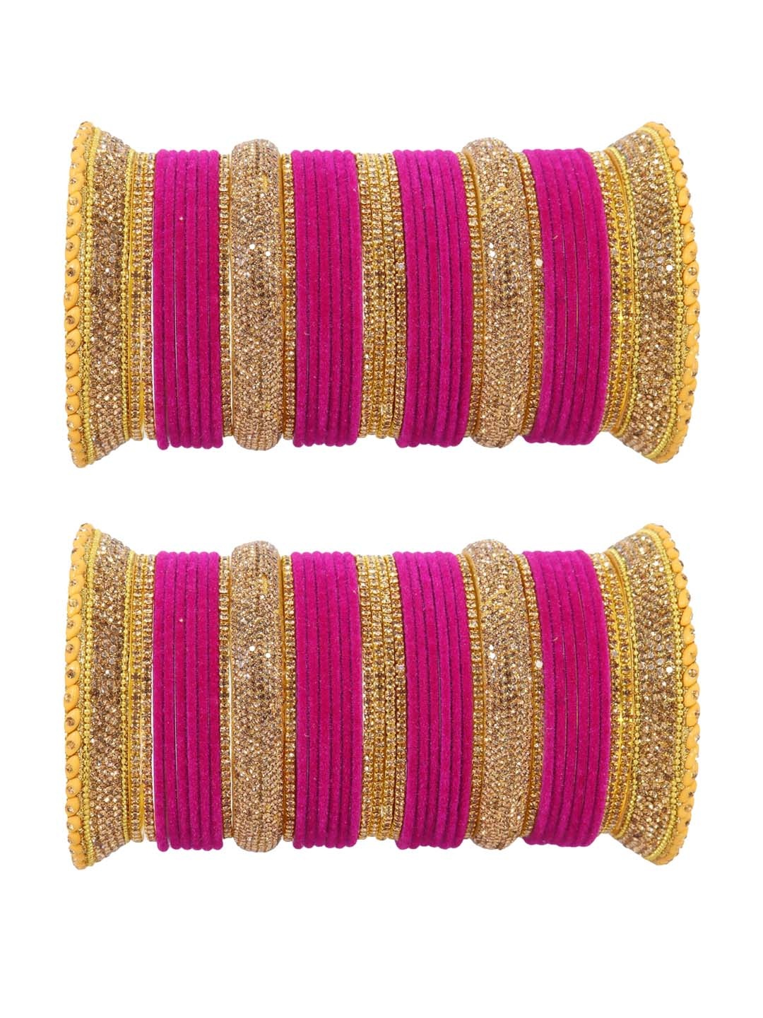 

LAVAZZA Set Of 80 Crystal-studded Chuda Bangles, Magenta