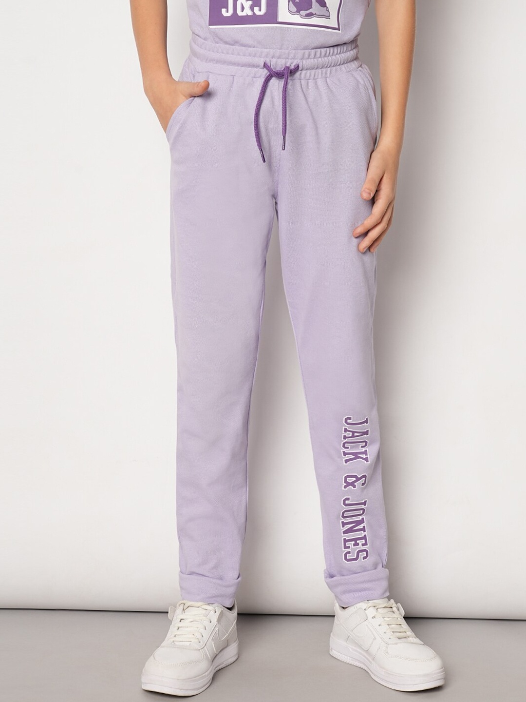 

Jack & Jones Junior Boys Pure Cotton Mid-Rise Joggers, Purple