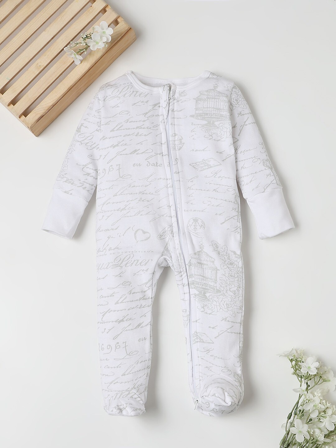 

Fancy Fluff Infants Boys Pure Cotton Sleepsuit, White