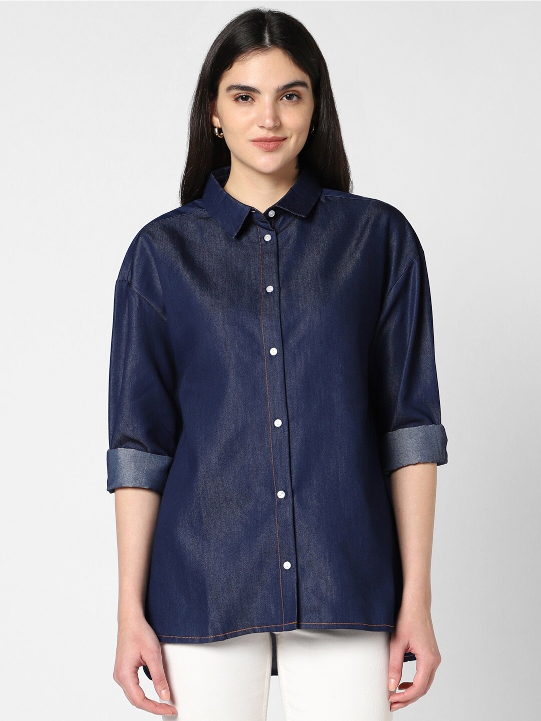 

VASTRADO Classic Long Sleeves Cotton Oversized Casual Shirt, Navy blue