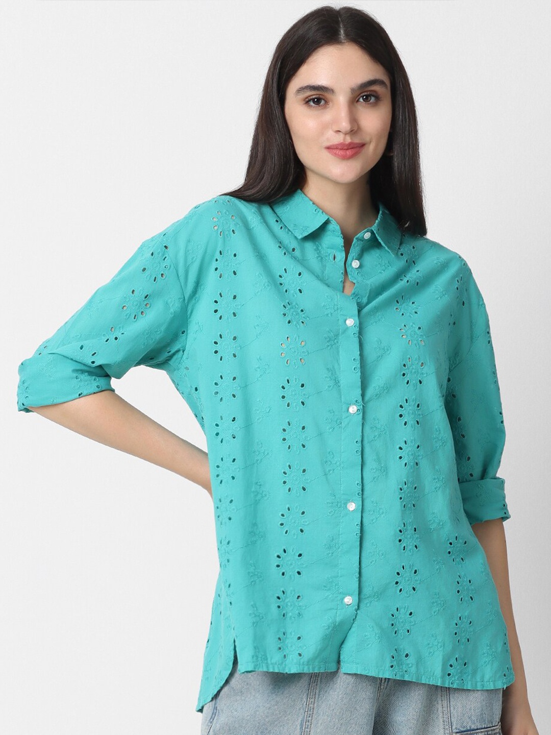 

VASTRADO Schiffli Oversized Shirt, Green