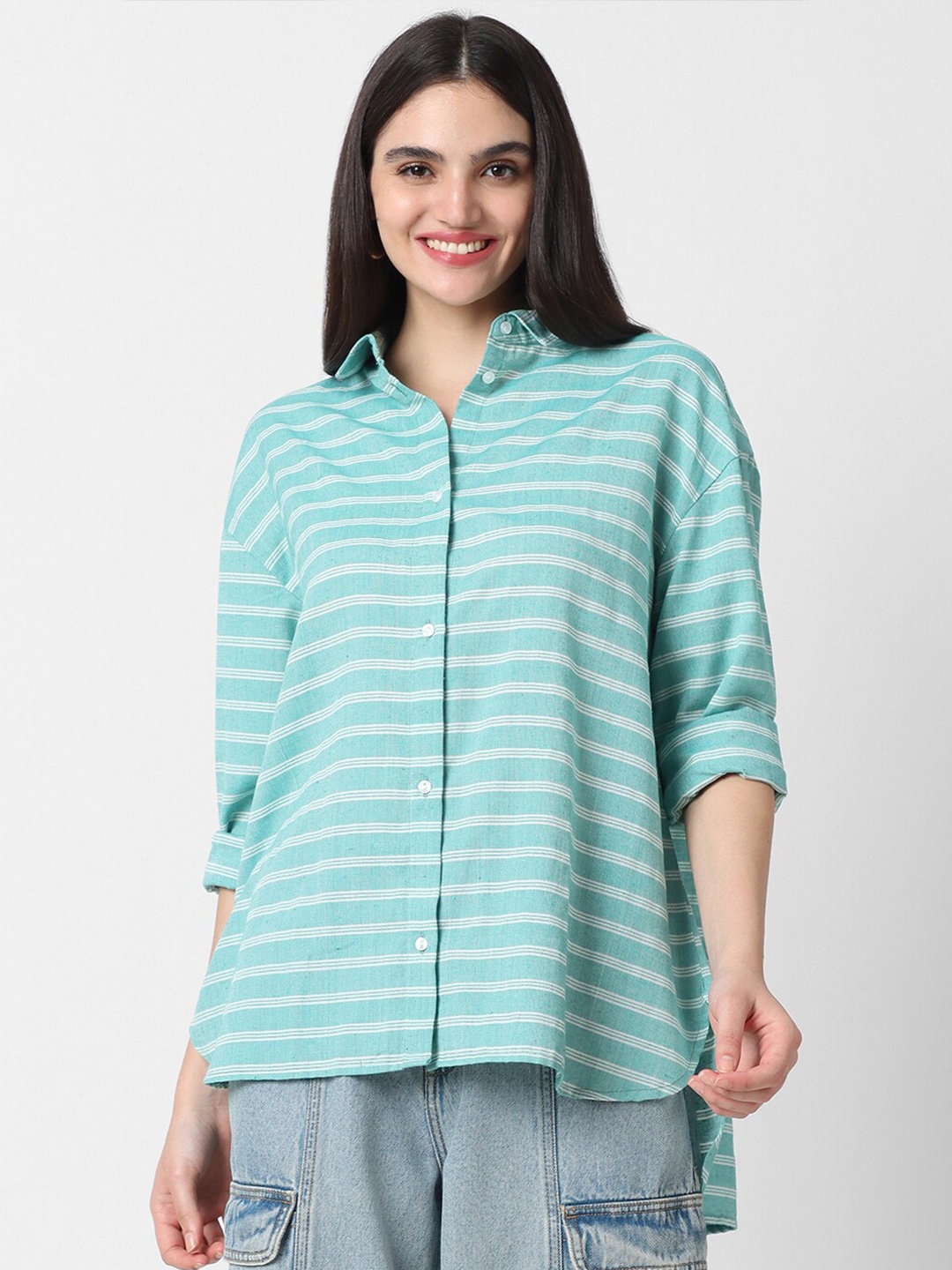 

VASTRADO Barre Striped Oversized Shirt, Green