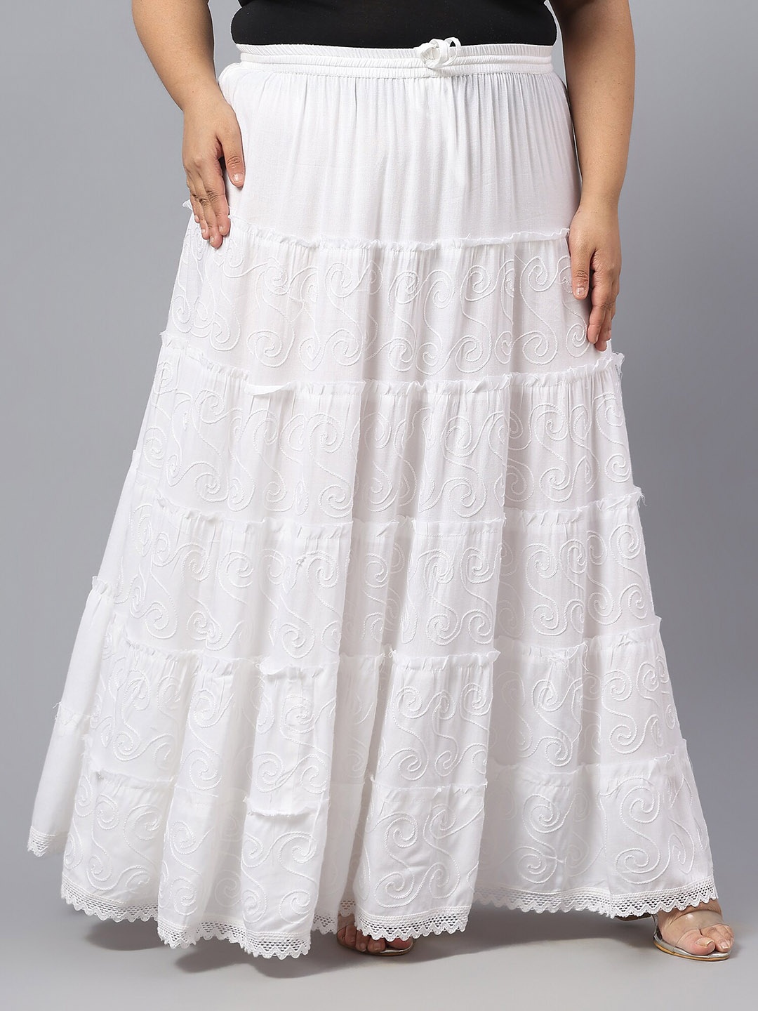 

SAAKAA Self Design Flared Maxi Skirts, White