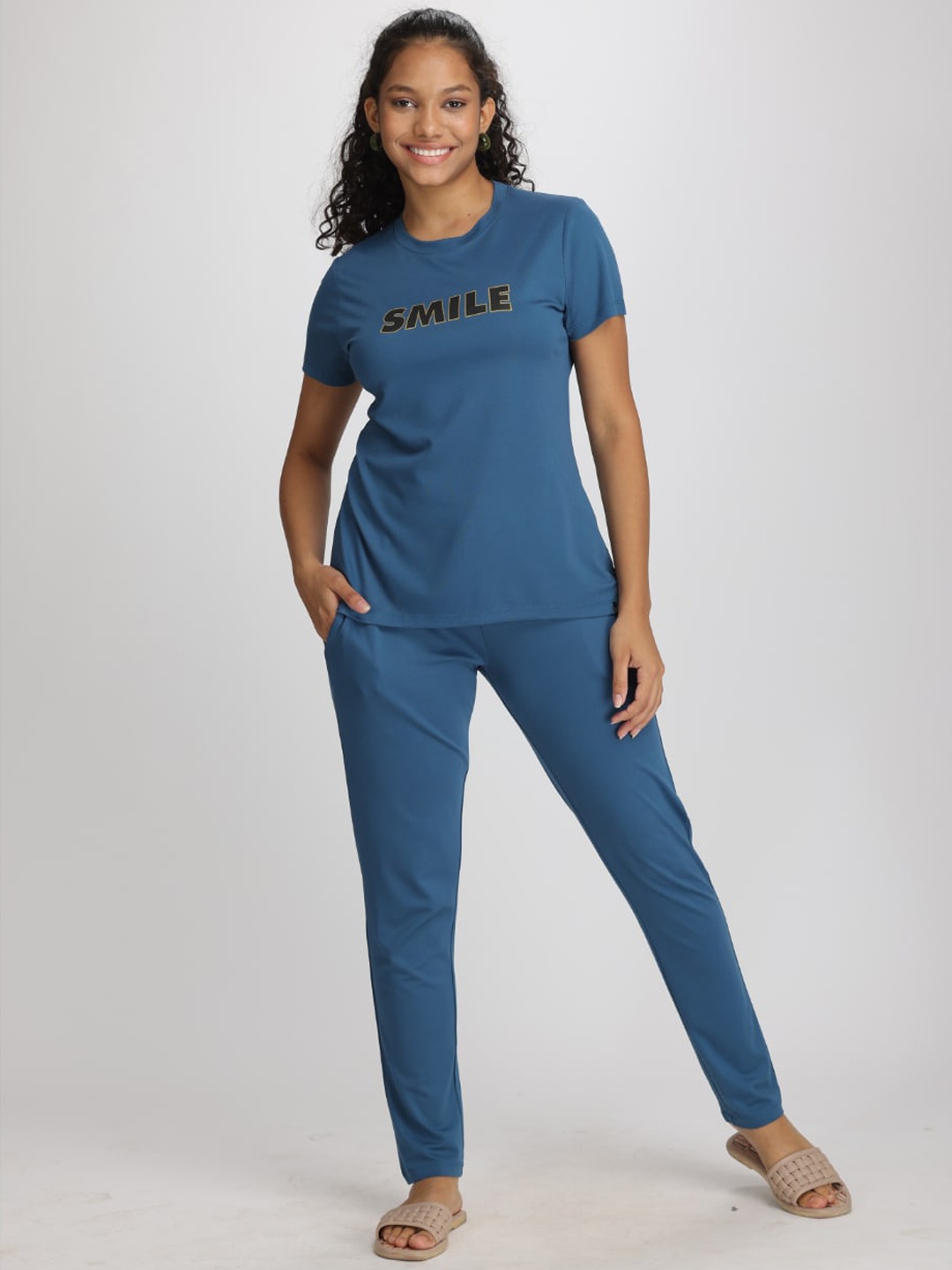 

TITTLI Shine Night Round-Neck T-Shirt With Trouser Co-Ords, Blue