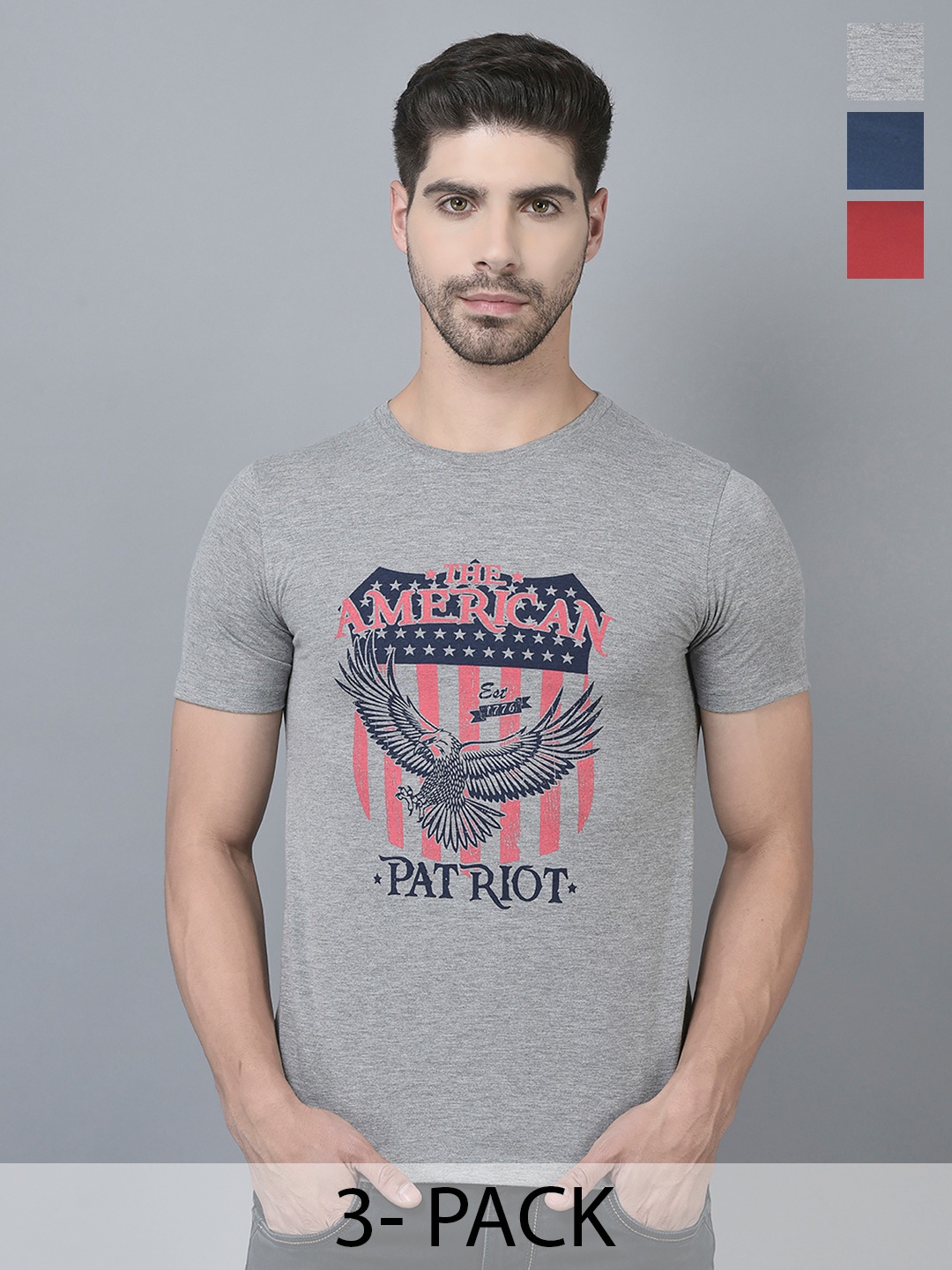 Dollar Men Typography 3 Printed Applique T-shirt, Multi