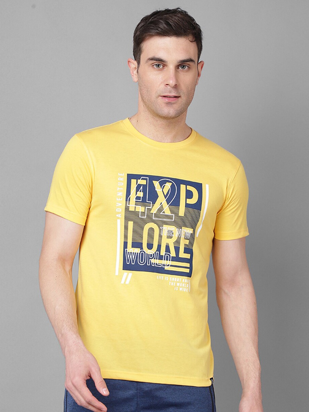 Dollar Typography Printed Cotton T-shirt, Yellow