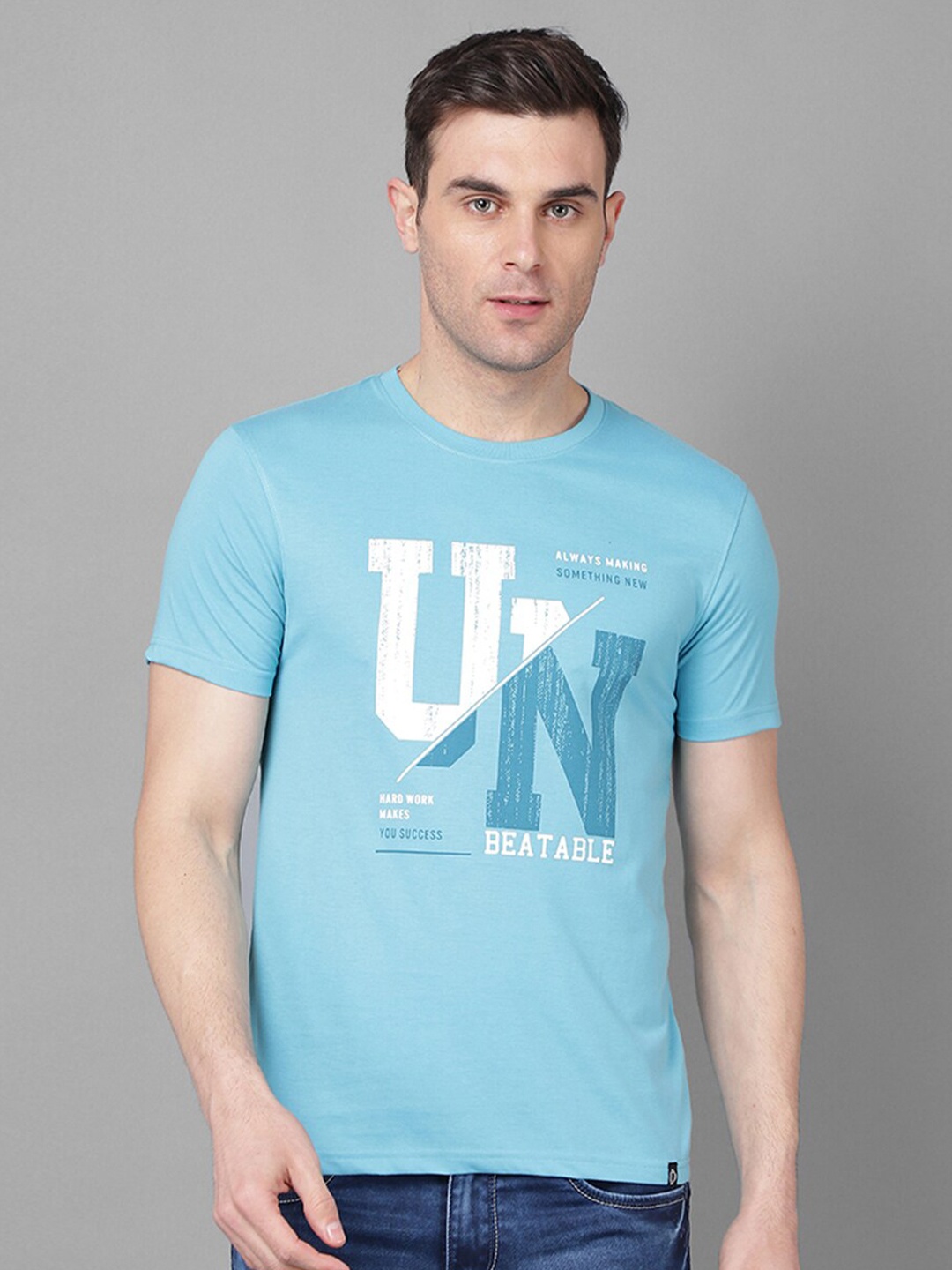 Dollar Typography Printed Cotton T-shirt, Blue