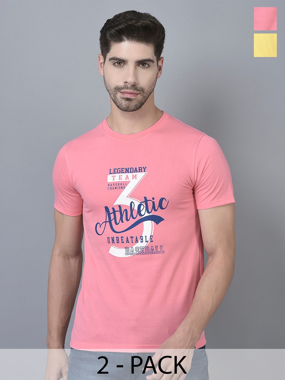 

Dollar Pack Of 2 Typography Printed Cotton T-shirt, Pink