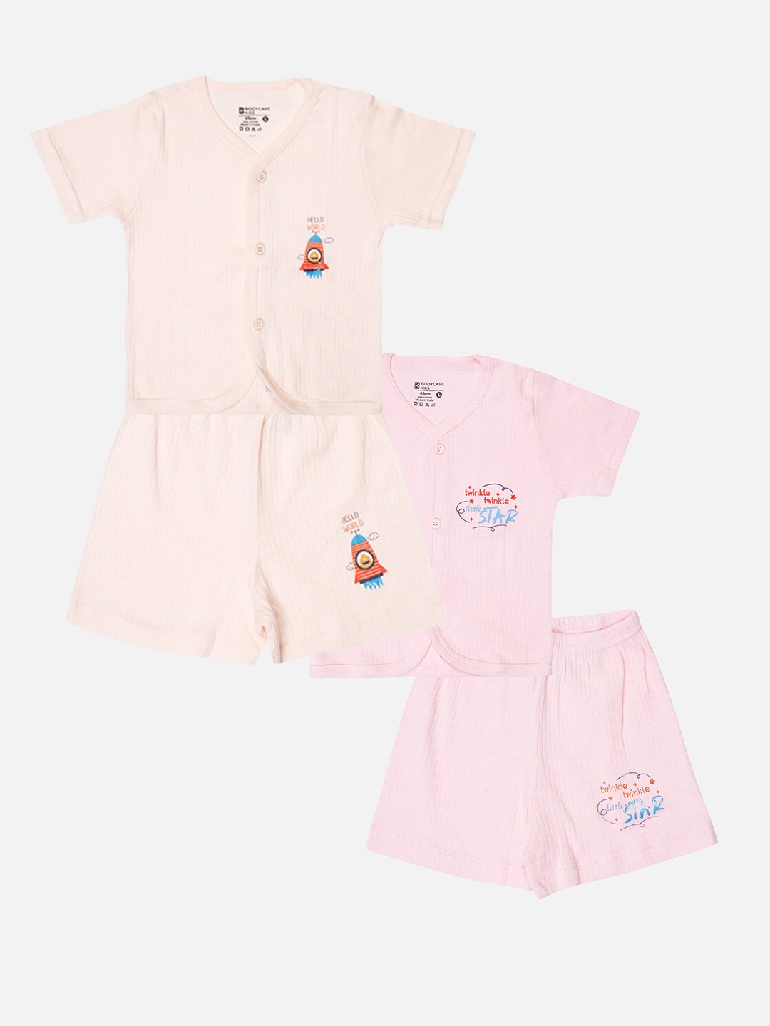 

Bodycare Kids Infants Pack Of 2 Graphic Printed Shirt with Shorts, Pink