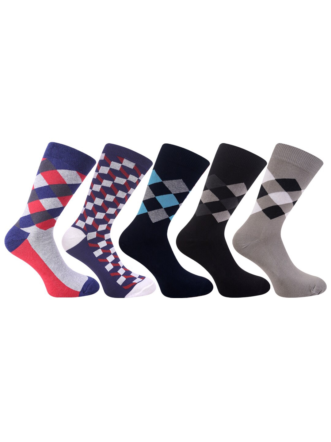 

FOOTPRINT Men 5 Pairs Printed Anti Odour Organic Cotton Calf-Length Bamboo Formal Socks, Blue