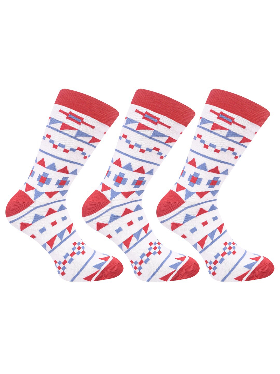 

FOOTPRINT Men 3 Pairs Printed Anti Odour Organic Cotton Calf-Length Bamboo Formal Socks, Red