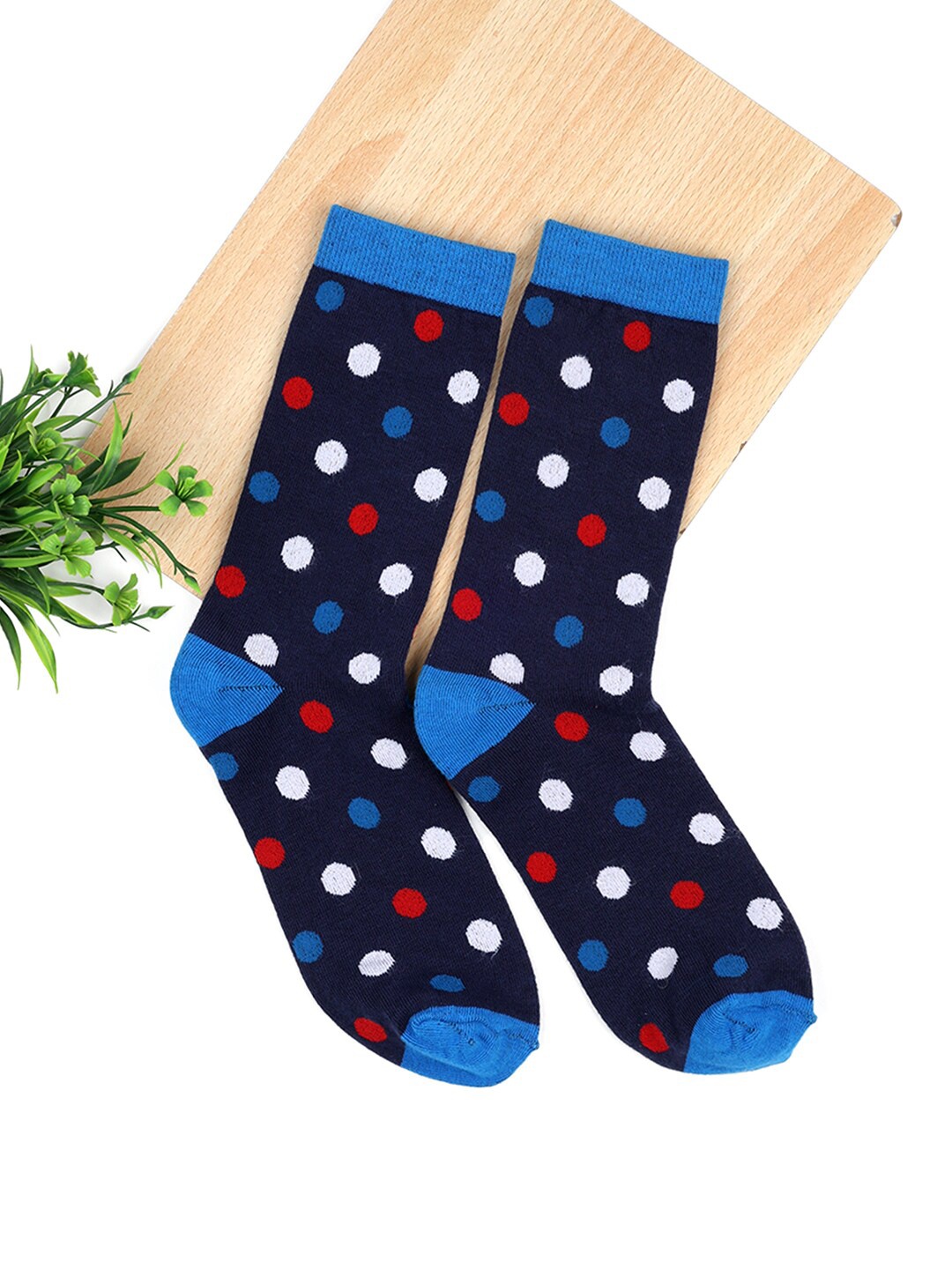 

FOOTPRINT Men Patterned Odour Free Organic Cotton Bamboo Calf-Length Colorful Formal Socks, Blue