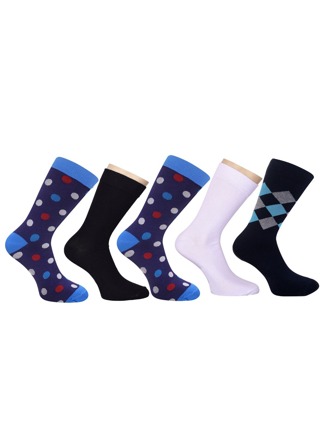 

FOOTPRINT Men 5 Pairs Printed Anti Odour Organic Cotton Calf-Length Bamboo Formal Socks, Blue