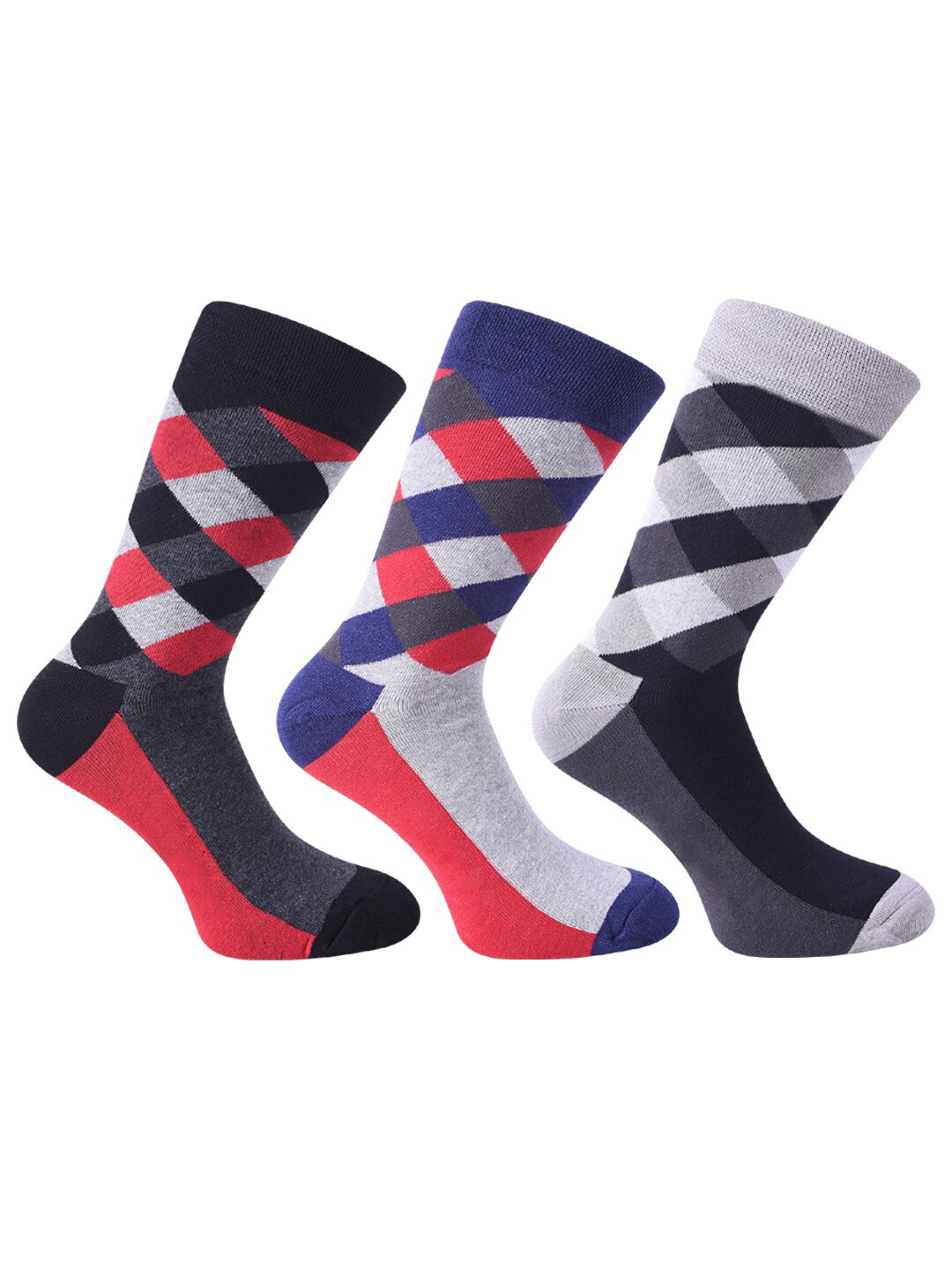 

FOOTPRINTS Men Pack Of 3 Odour Free Bamboo Cotton Patterned Calf Length Socks, Navy blue