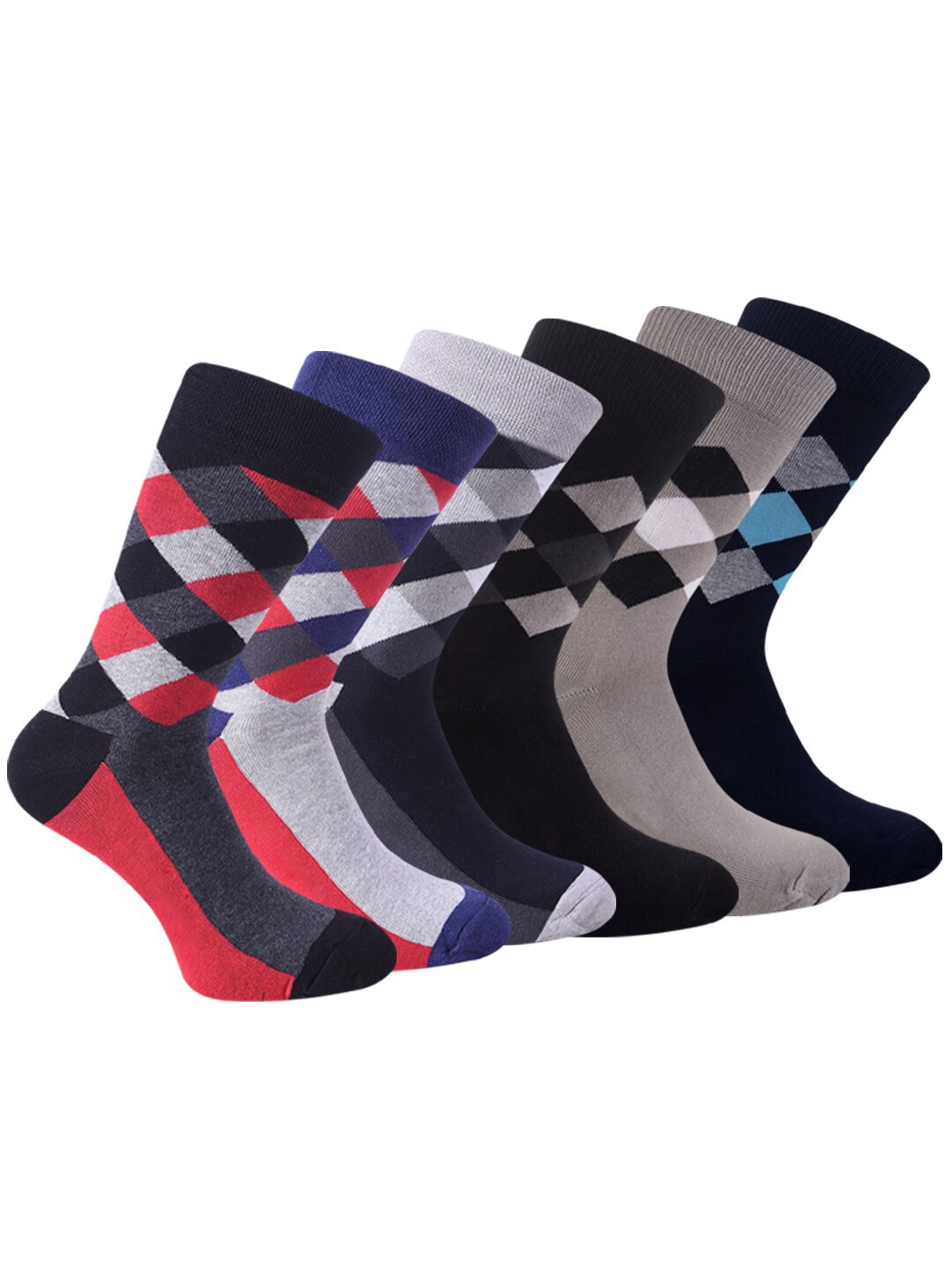 

FOOTPRINT Men 5 Pairs Checked Anti Odour Organic Cotton Calf-Length Bamboo Formal Socks, Black