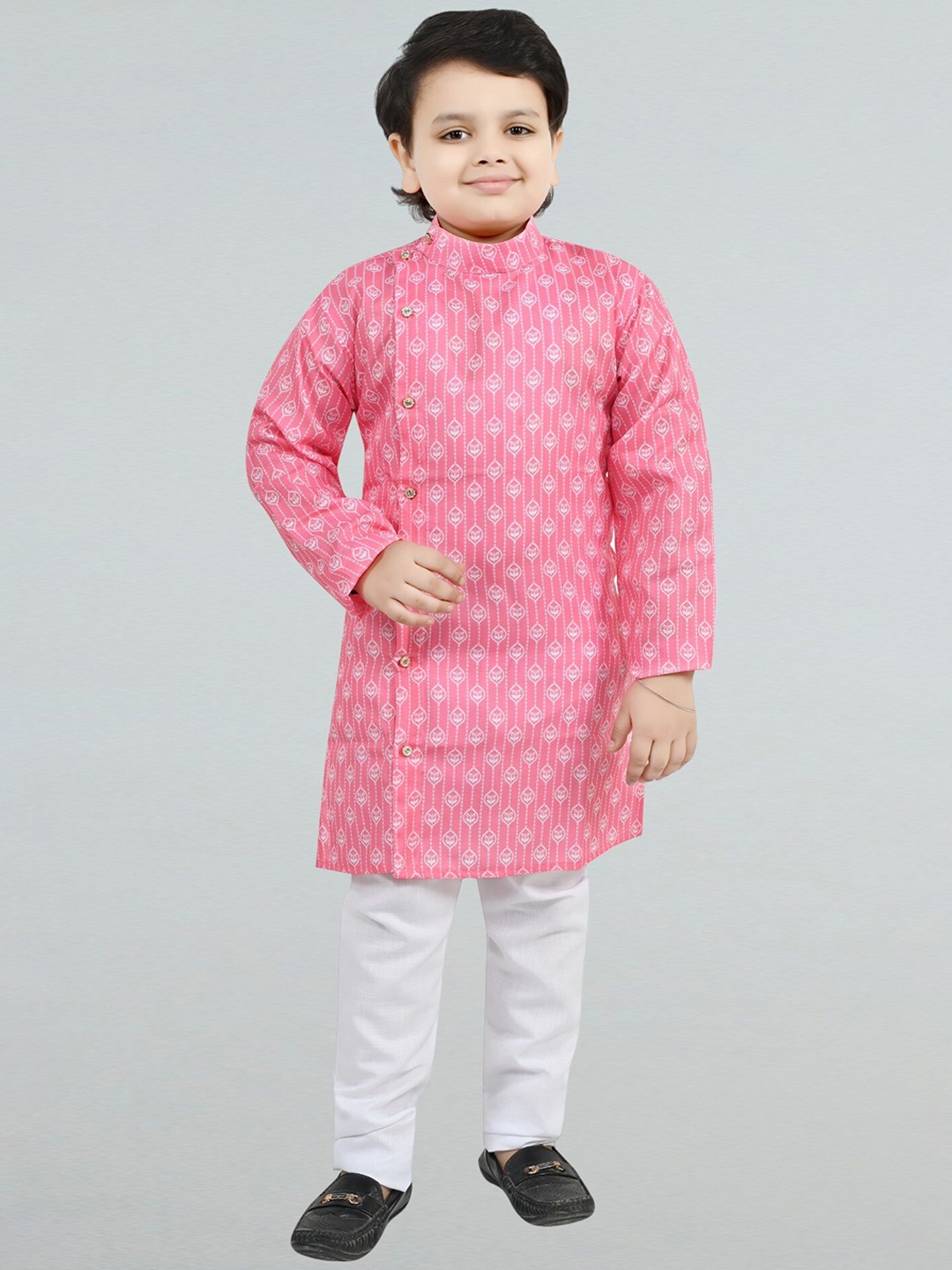 

BT DEZINES Boys Ethnic Motifs Printed Angrakha Kurta with Pyjamas, Pink