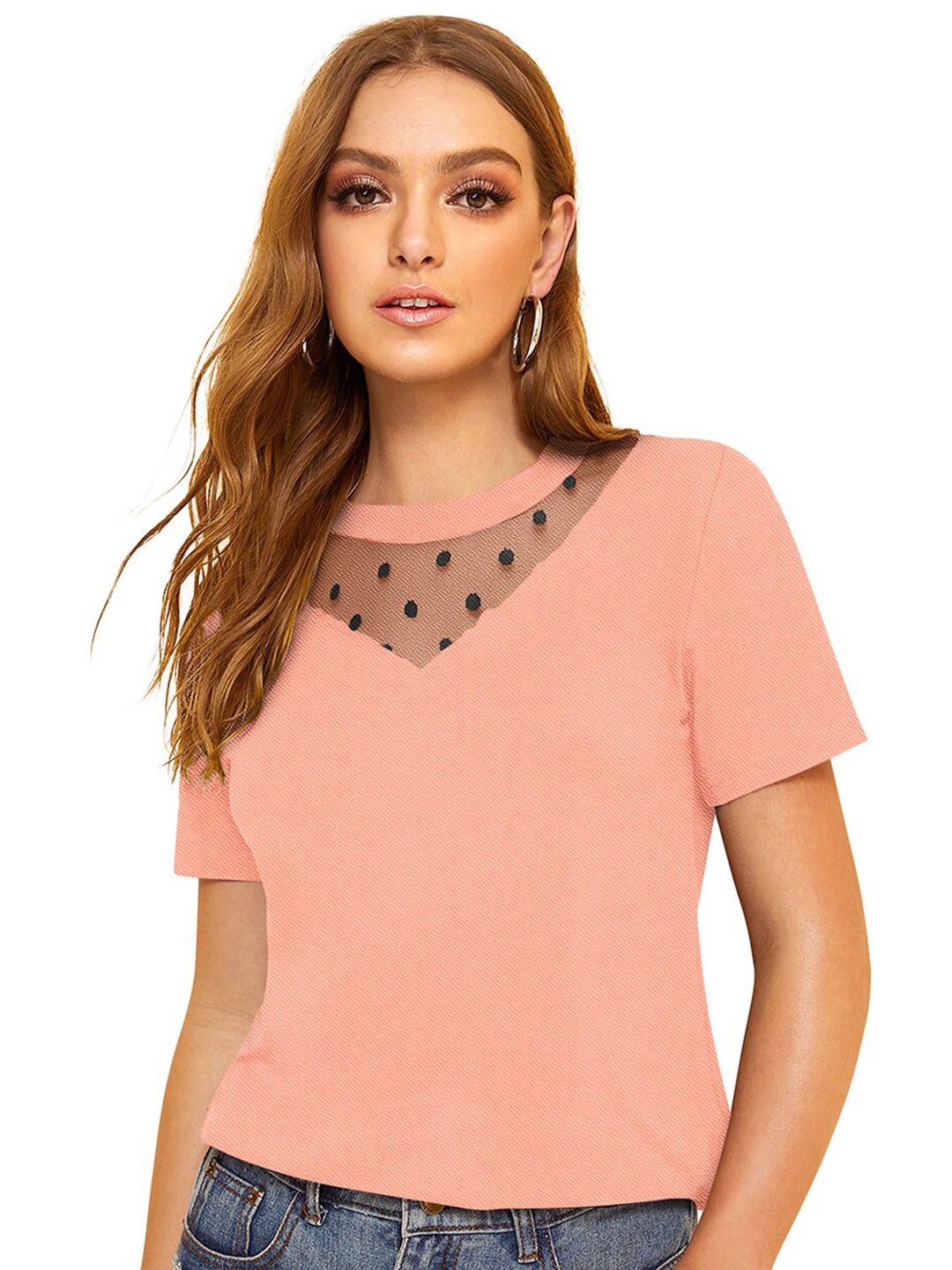 

Sitanjali Round Neck Short Sleeves Top, Peach