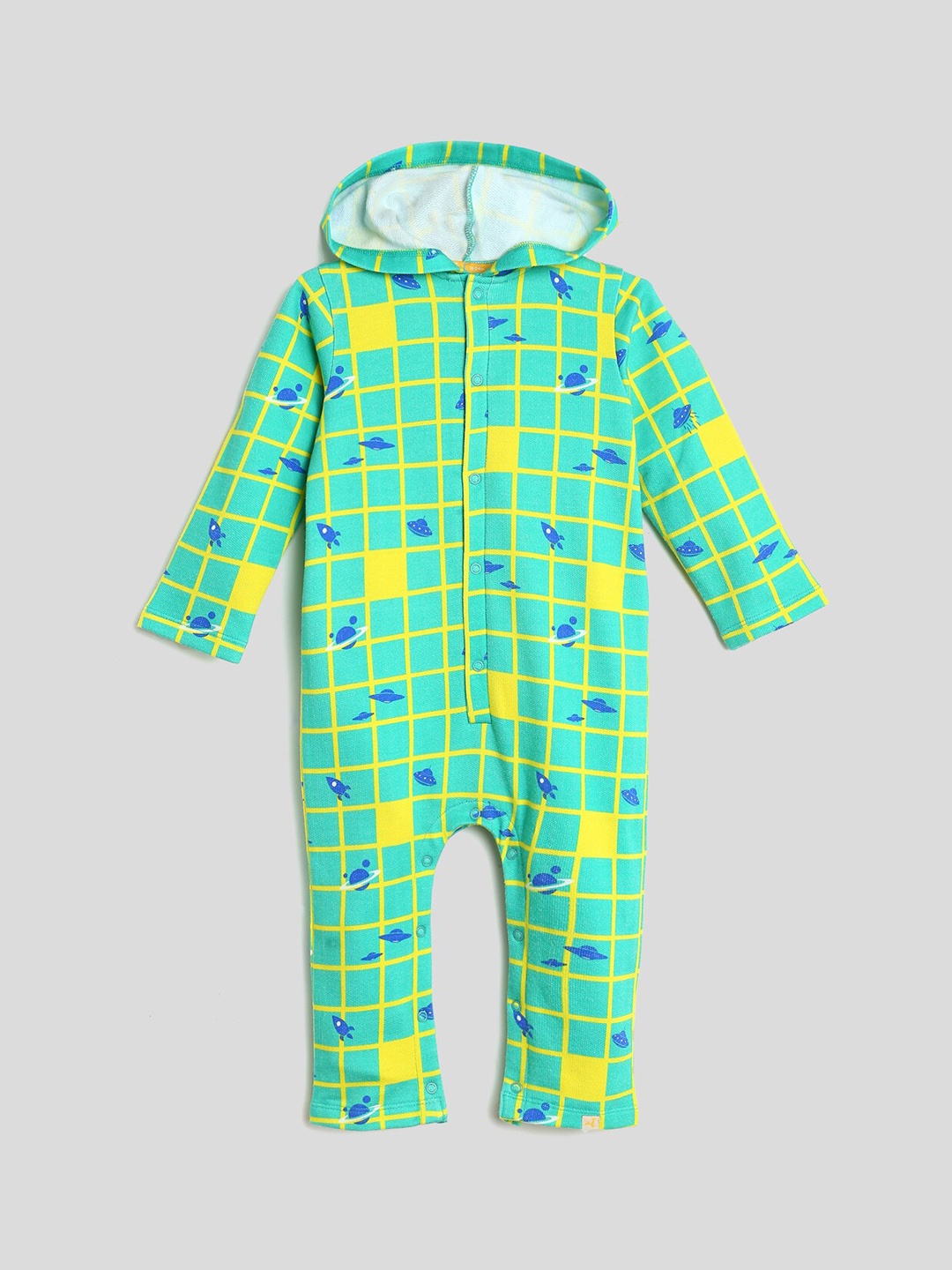 

Somersault Infants Boys Printed Hooded Pure Cotton Rompers, Green