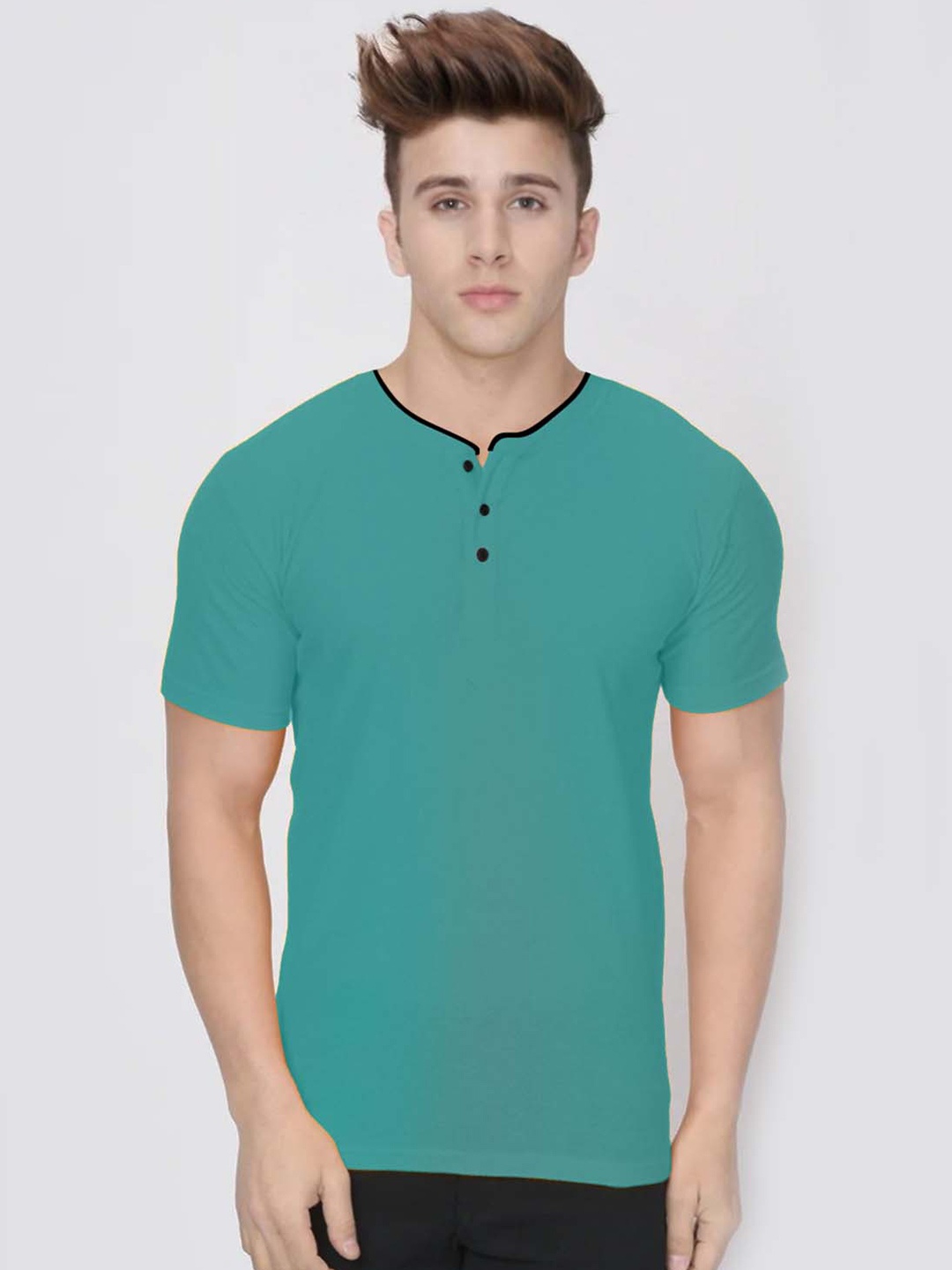 

BAESD Boys Henley Neck Raw Edge T-shirt, Sea green