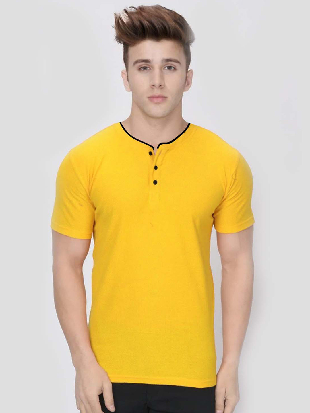 

BAESD Boys Henley Neck Raw Edge T-shirt, Yellow