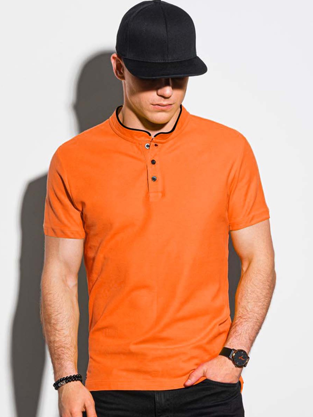 

BAESD Boys Mandarin Collar Cotton T-shirt, Orange